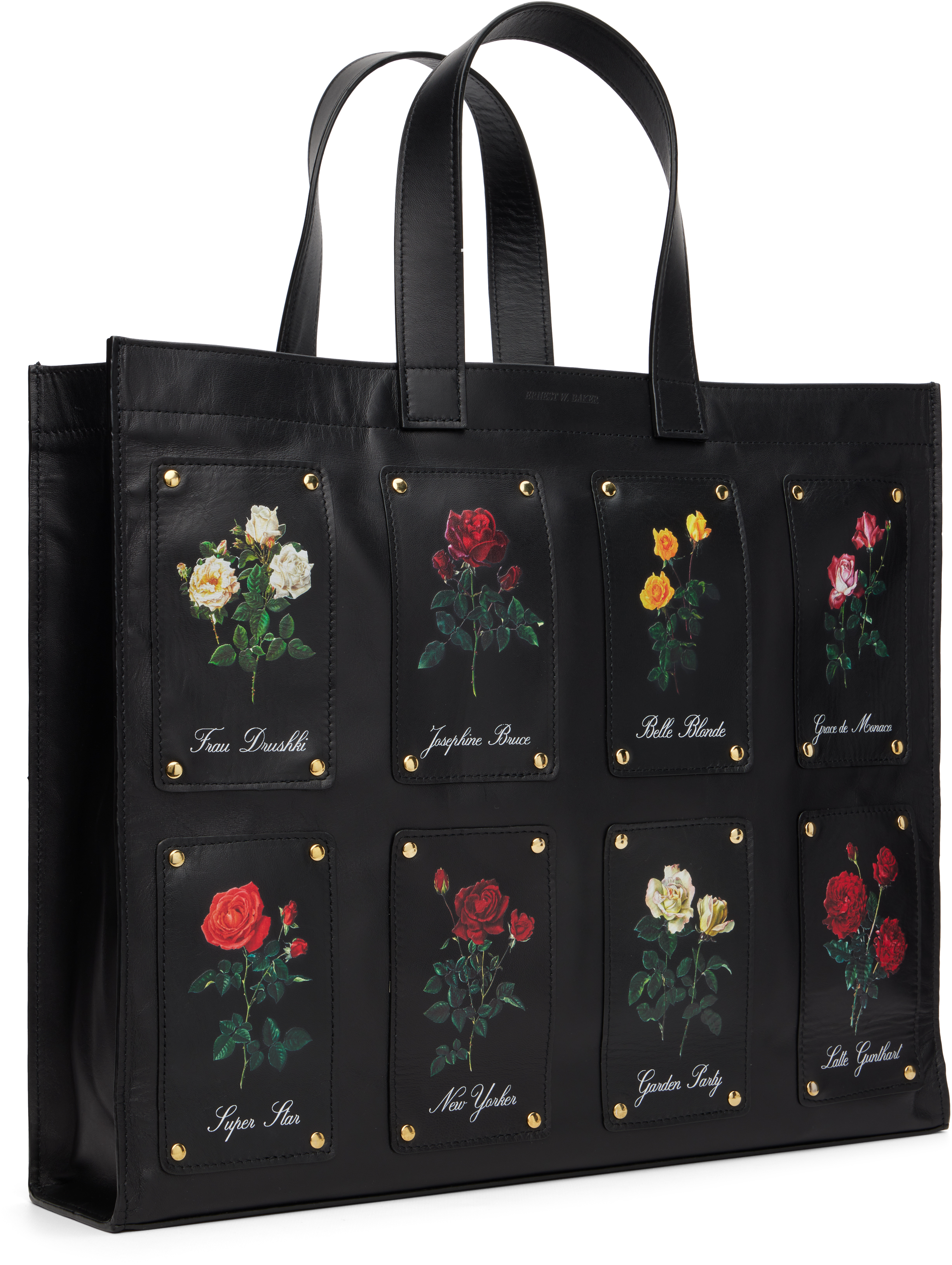 Ernest W Baker Black Patched Rose Shopper Tote