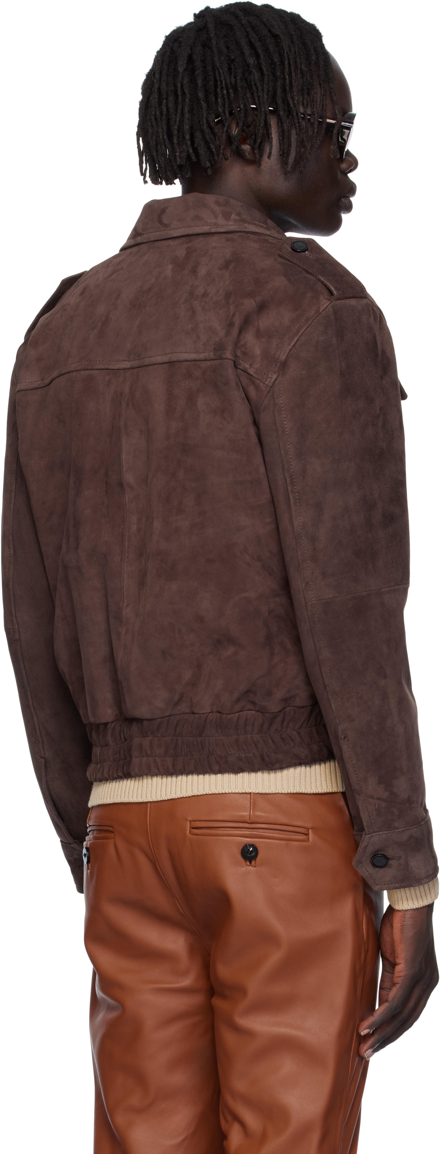 Ernest W Baker Brown Suede Military Bomber Jacket In Brown