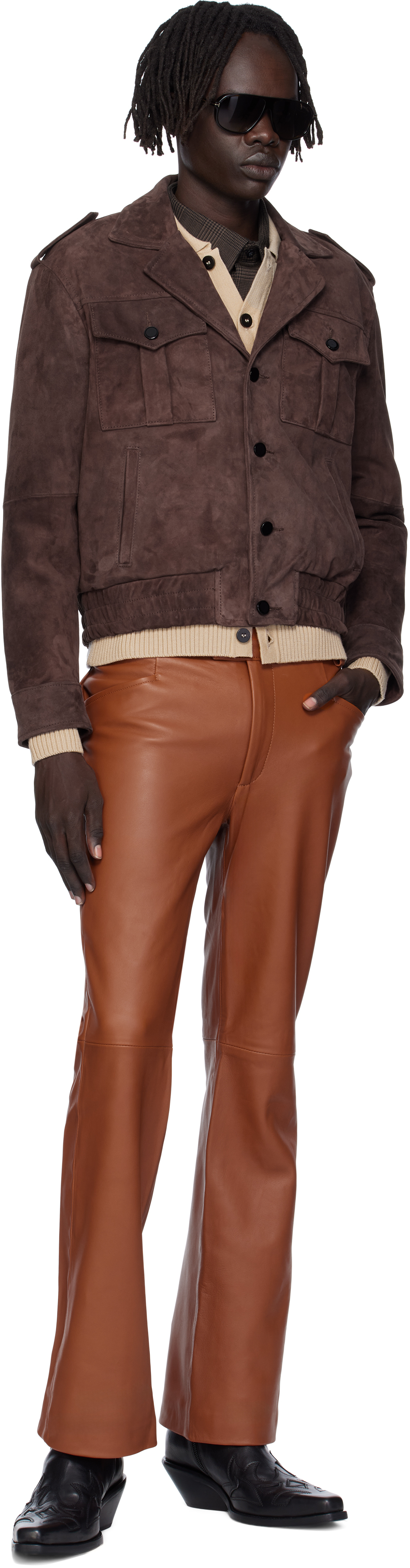 Ernest W Baker Brown Suede Military Bomber Jacket In Brown