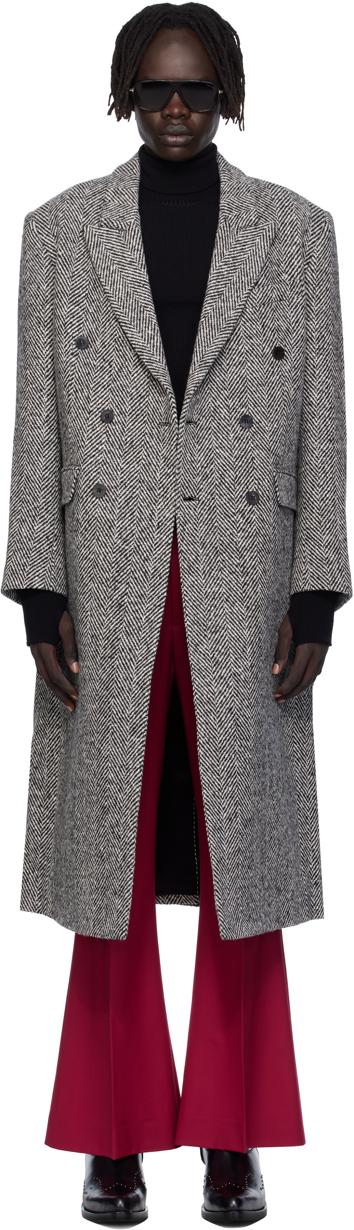 Ernest W Baker Black & White Double-breasted Coat In Gray