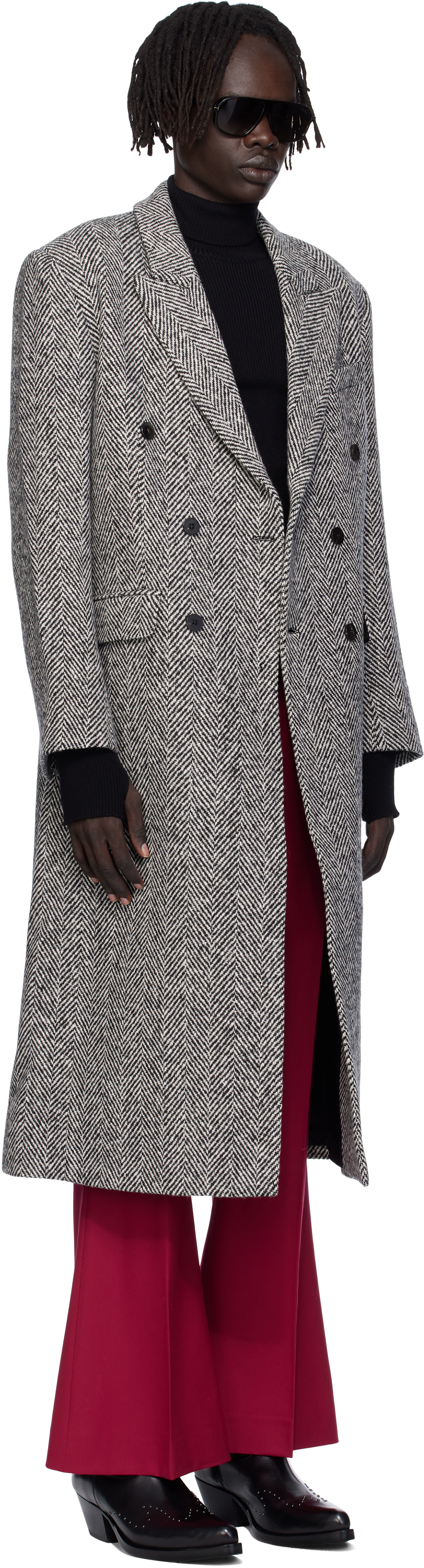 Ernest W Baker Black & White Double-breasted Coat In Gray