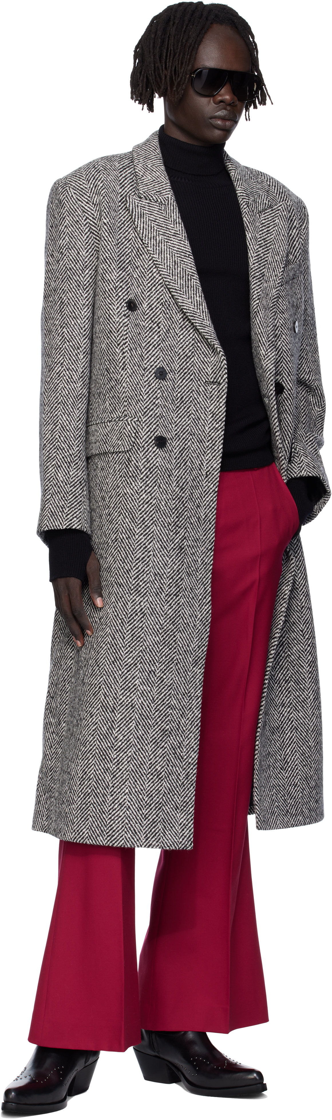 Ernest W Baker Black & White Double-breasted Coat In Gray