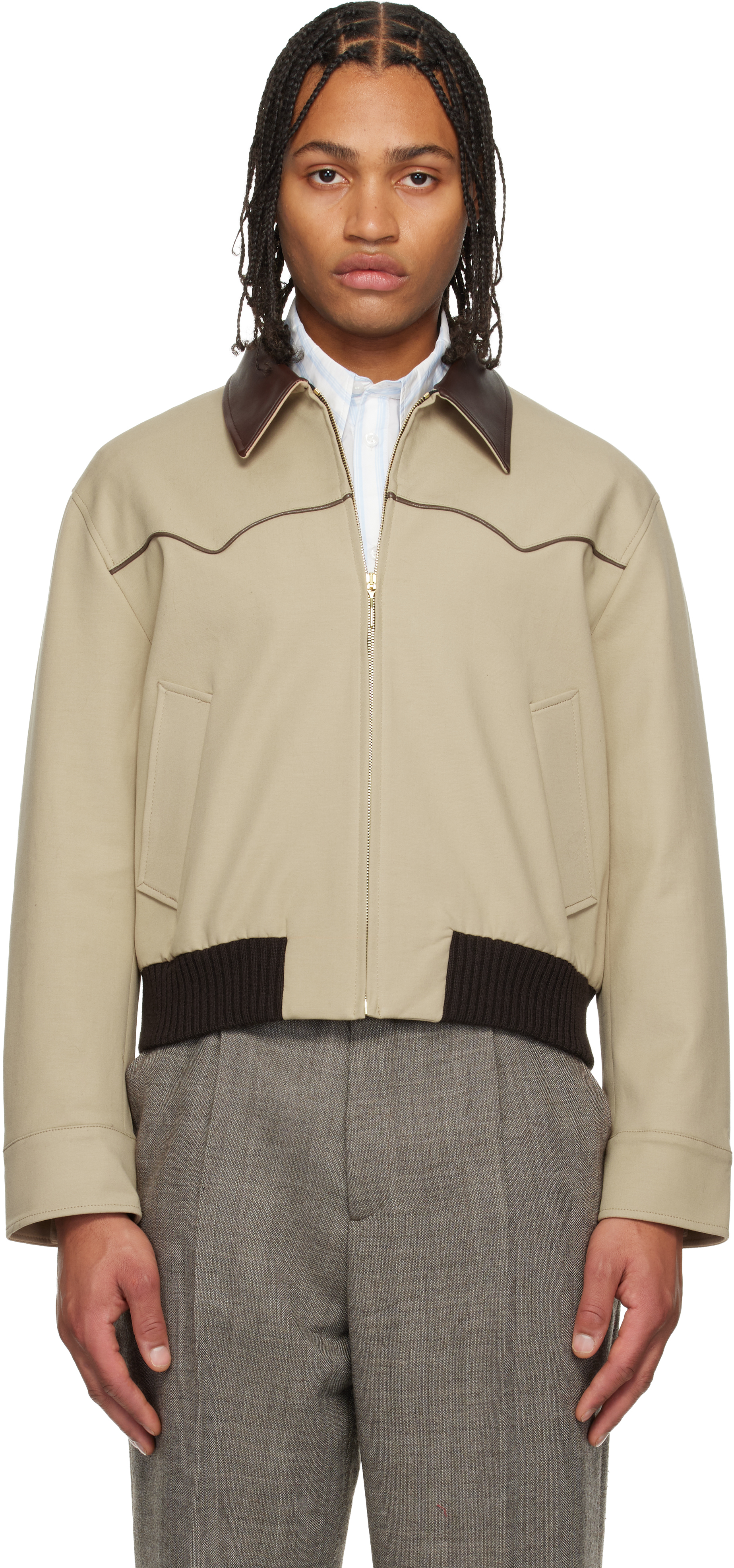 Ernest W Baker Beige Western Harrington Jacket In Brown