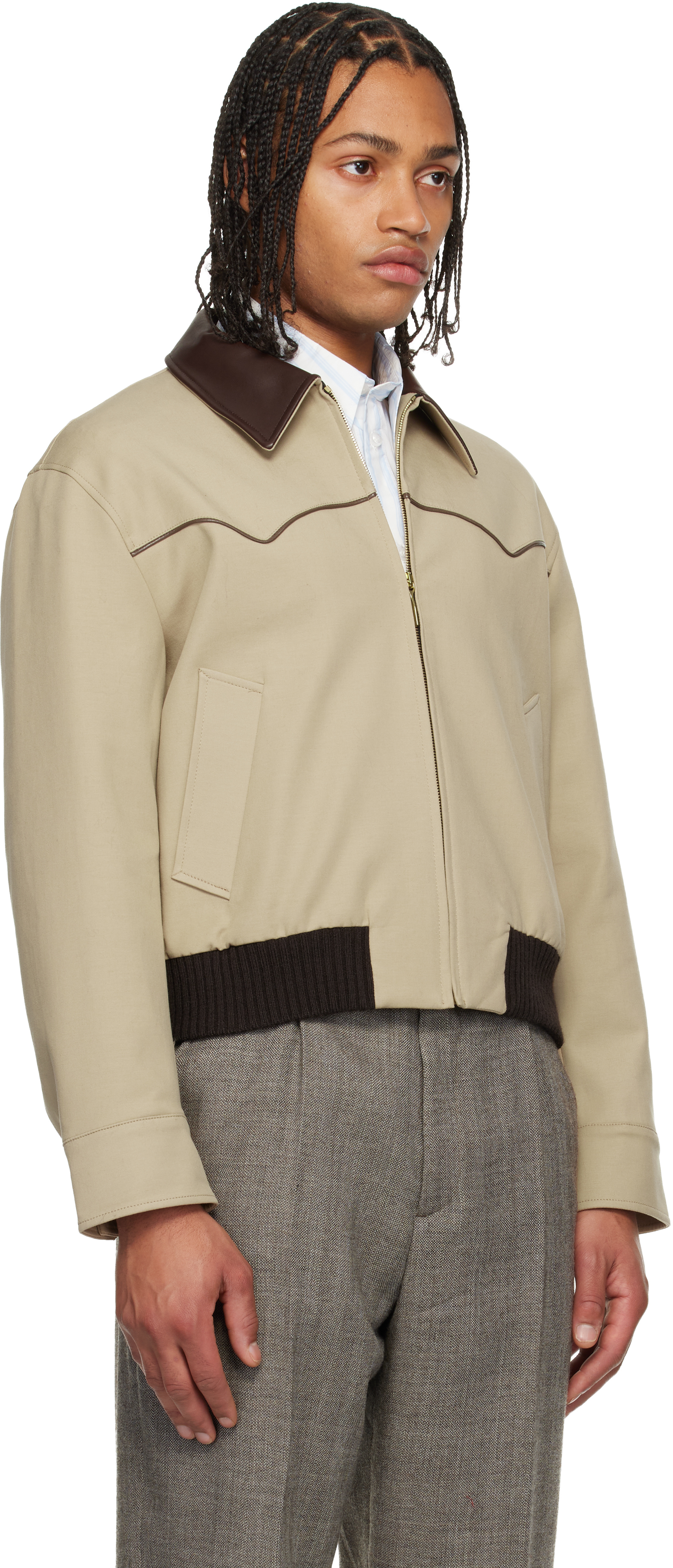 Ernest W Baker Beige Western Harrington Jacket In Brown