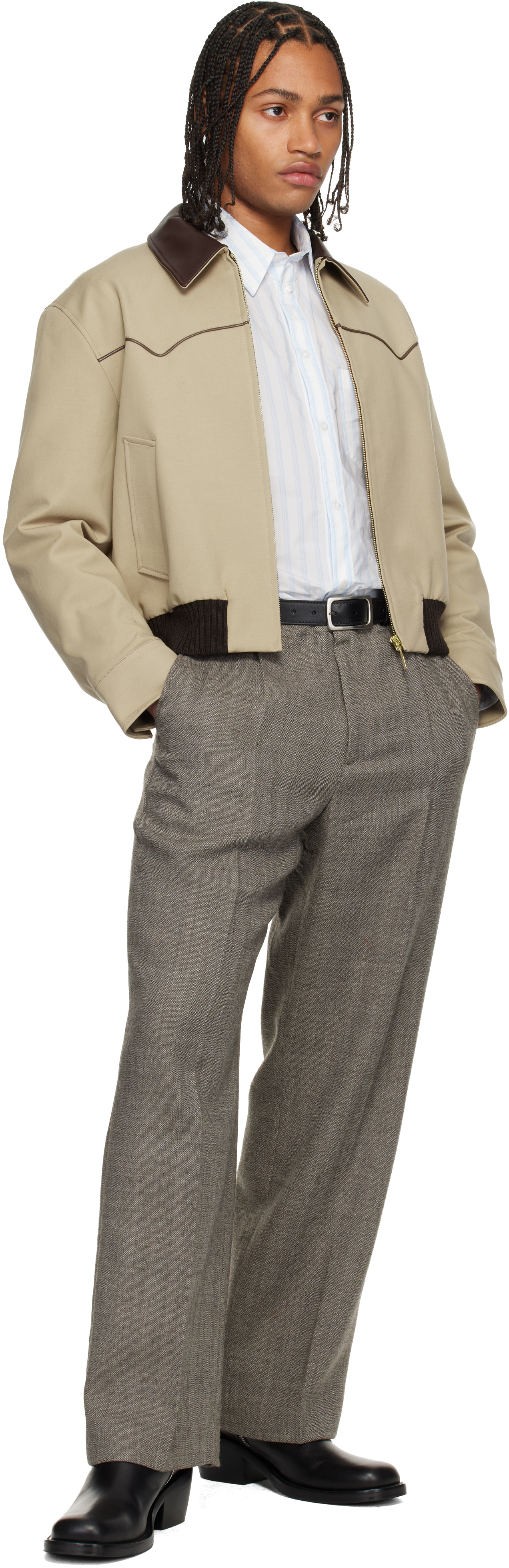 Ernest W Baker Beige Western Harrington Jacket In Brown