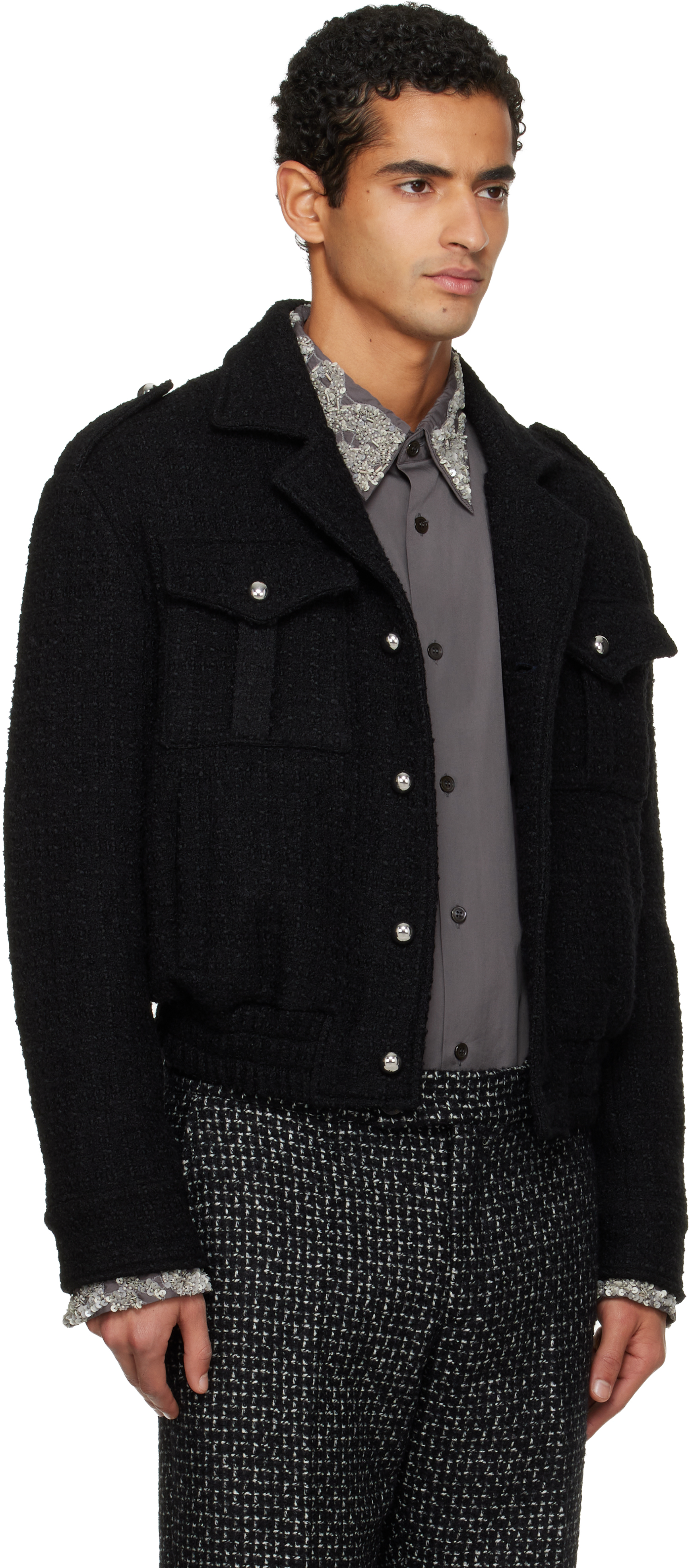 Ernest W Baker Black Military Bomber Jacket In Black