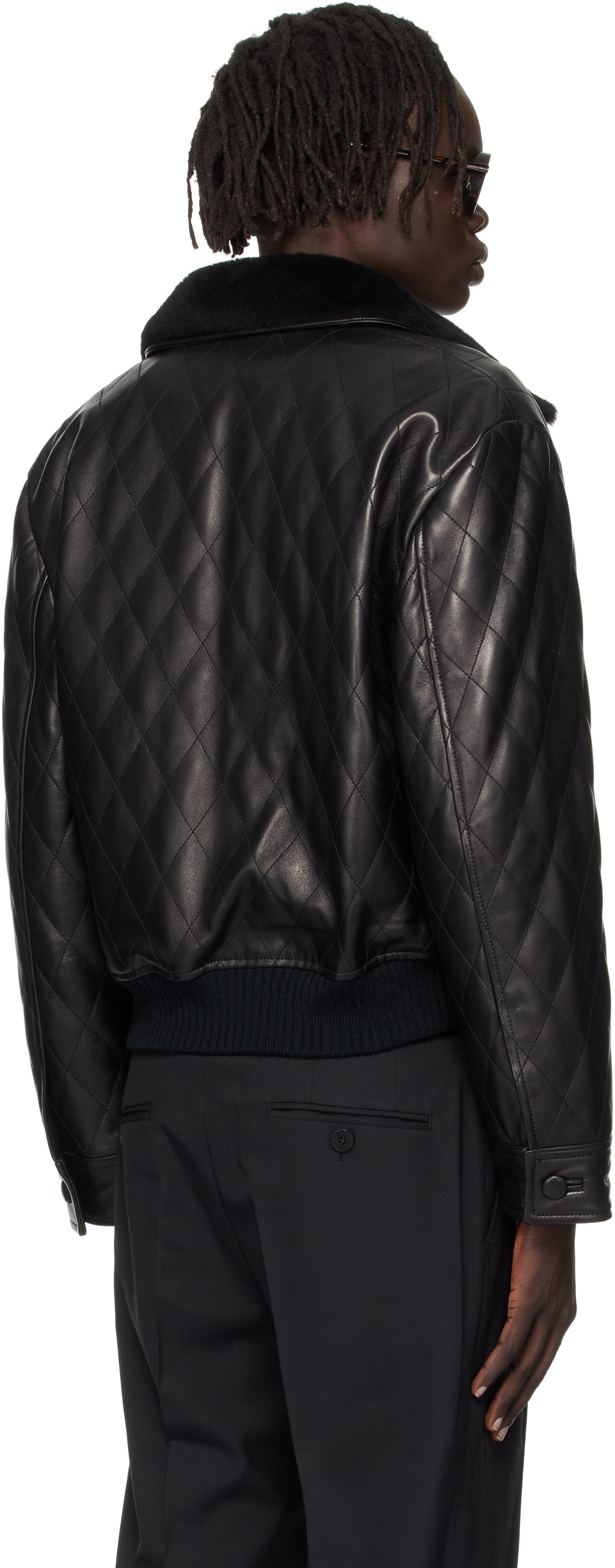 Ernest W Baker Black Quilted Leather Bomber Jacket In Black