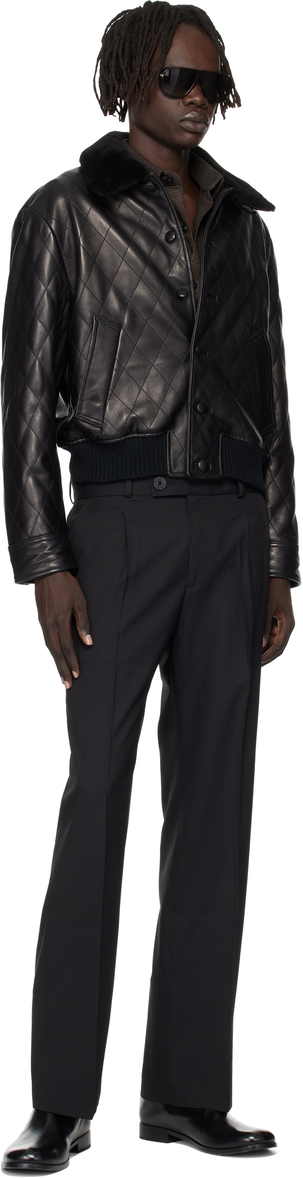 Ernest W Baker Black Quilted Leather Bomber Jacket In Black
