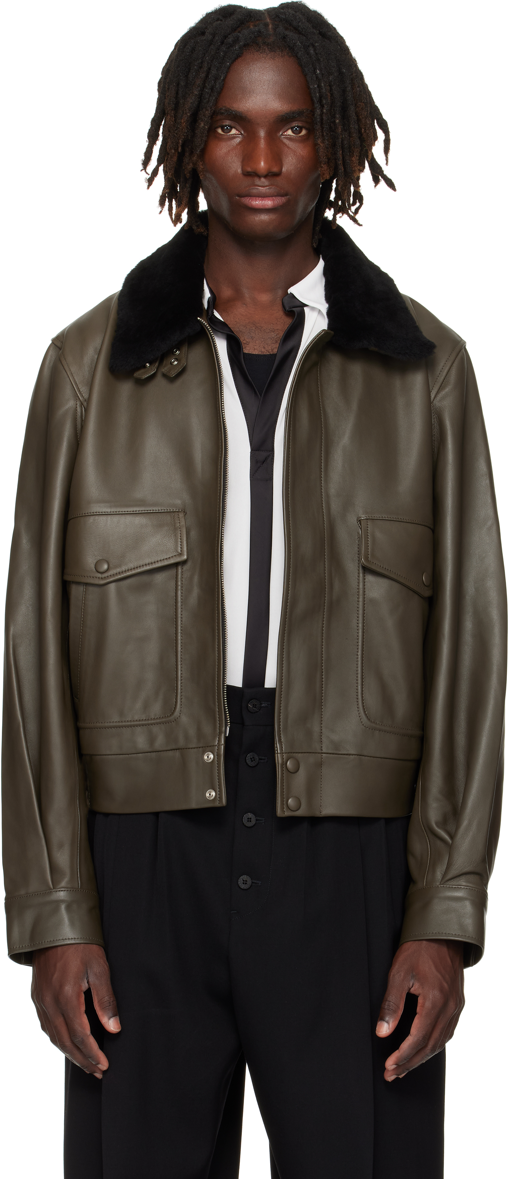 Khaki Aviator Leather Jacket