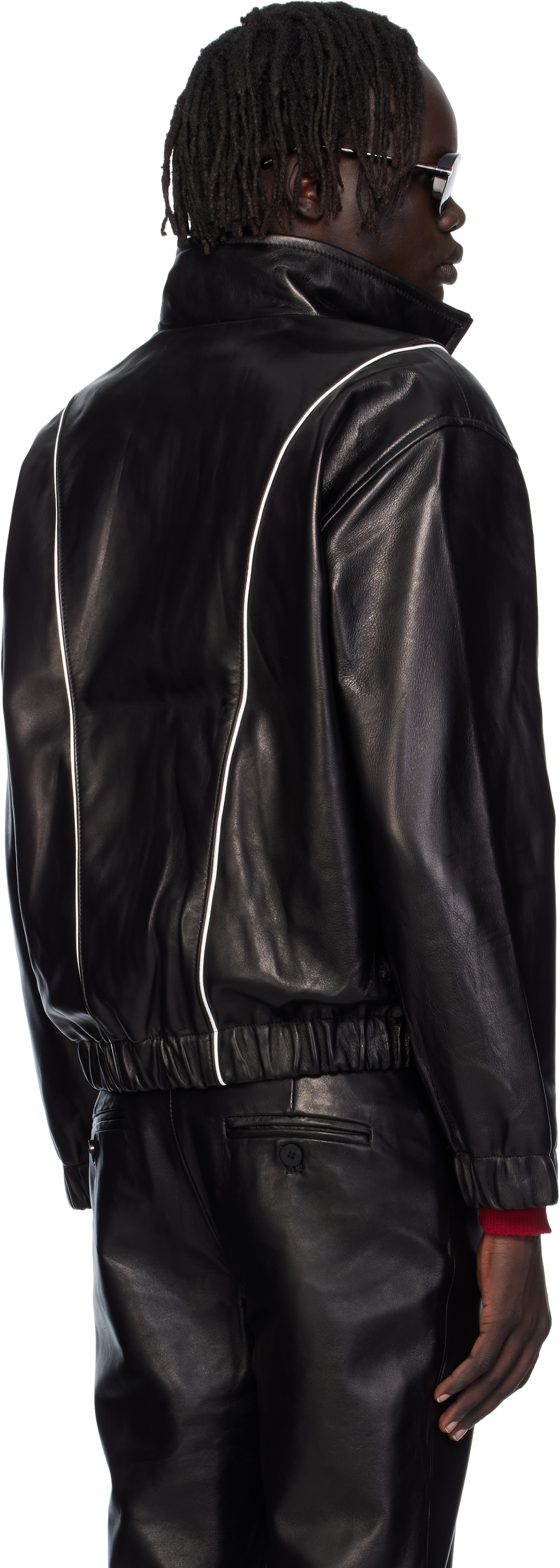 Ernest W Baker Black Leather Track Jacket In Black