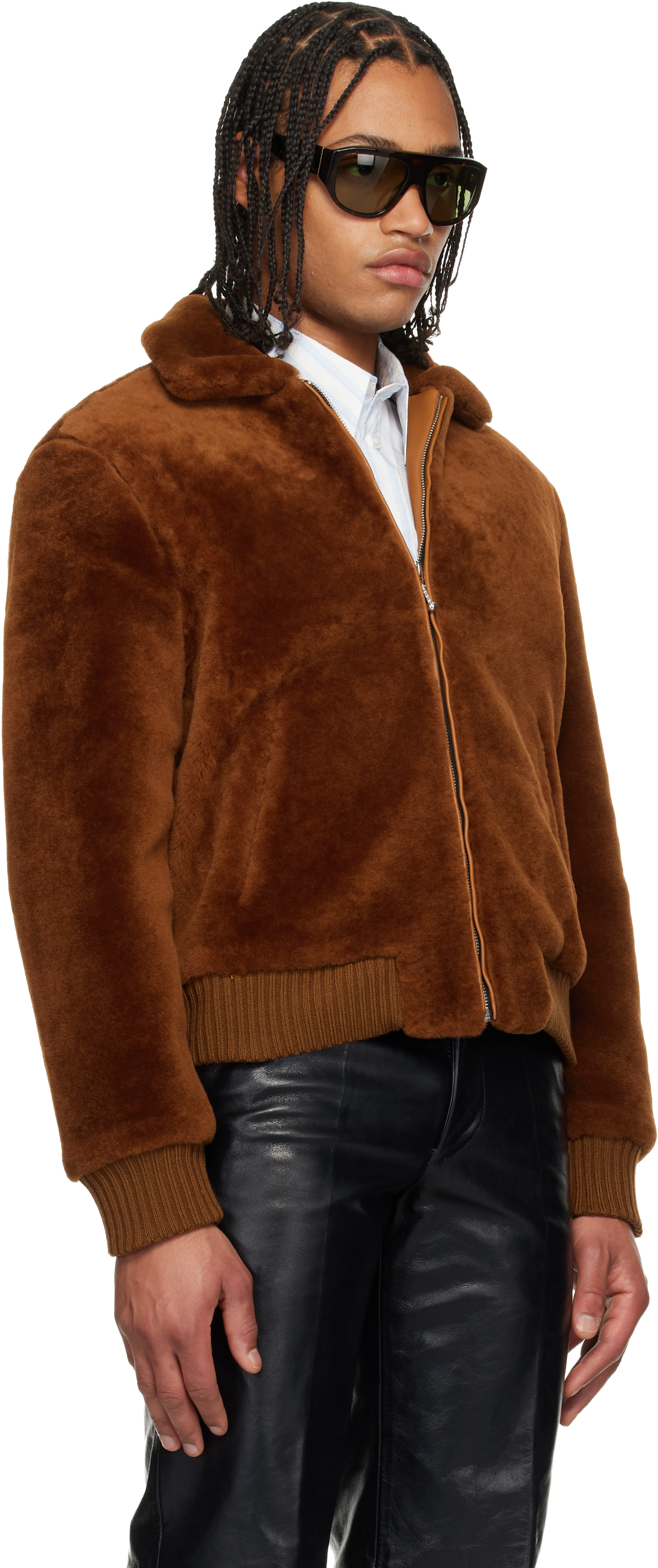 Ernest W Baker Brown Zip Shearling Jacket