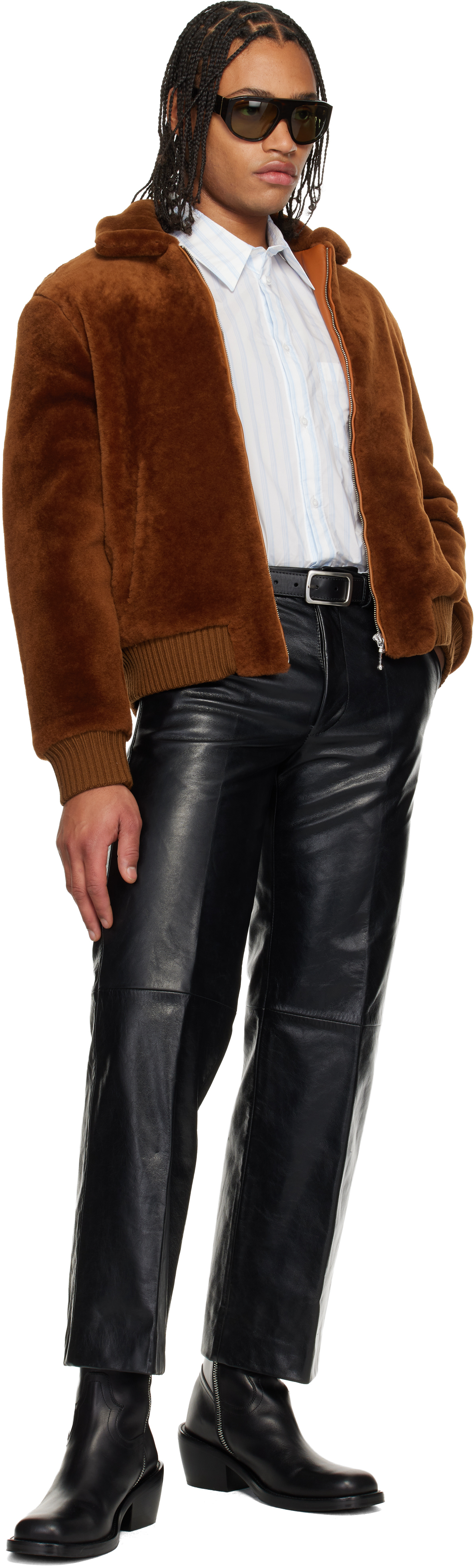 Ernest W Baker Brown Zip Shearling Jacket