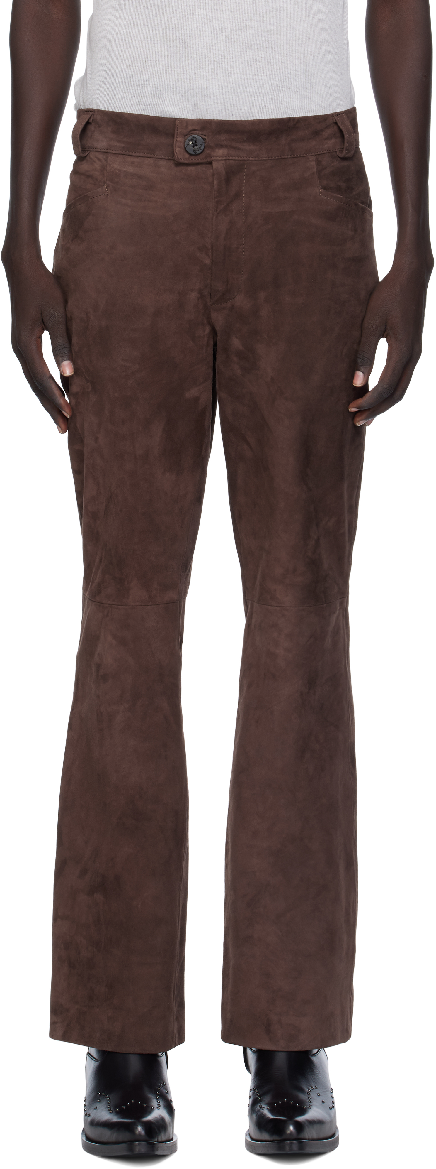 Ernest W Baker Brown Flare Suede Trousers In Neutral