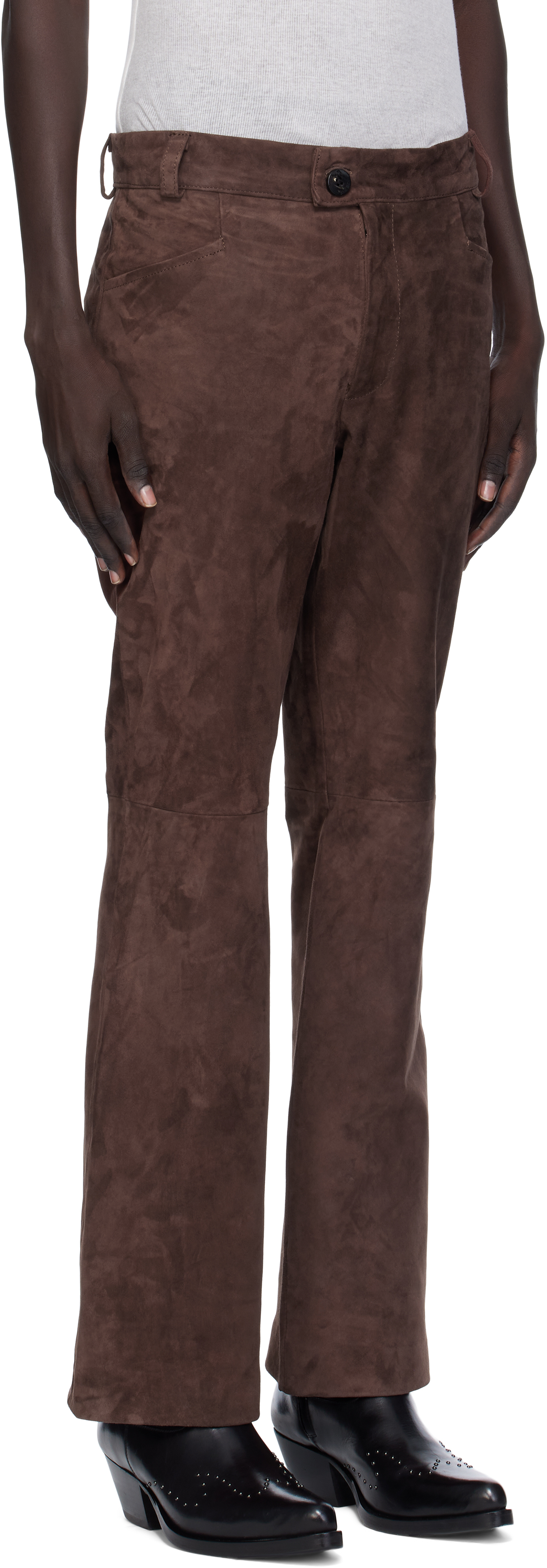 Ernest W Baker Brown Flare Suede Trousers In Neutral