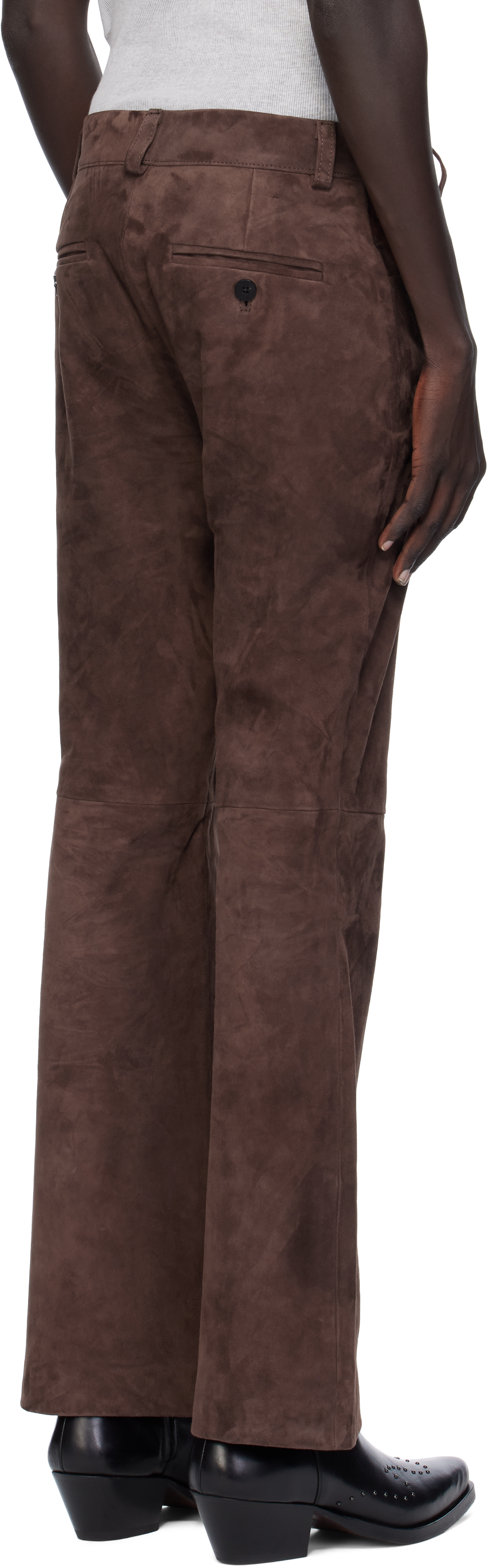 Ernest W Baker Brown Flare Suede Trousers In Neutral