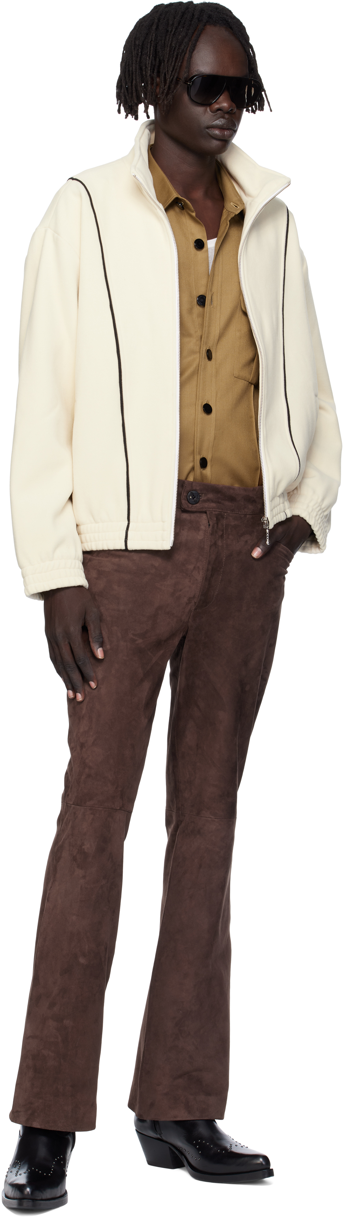 Ernest W Baker Brown Flare Suede Trousers In Neutral
