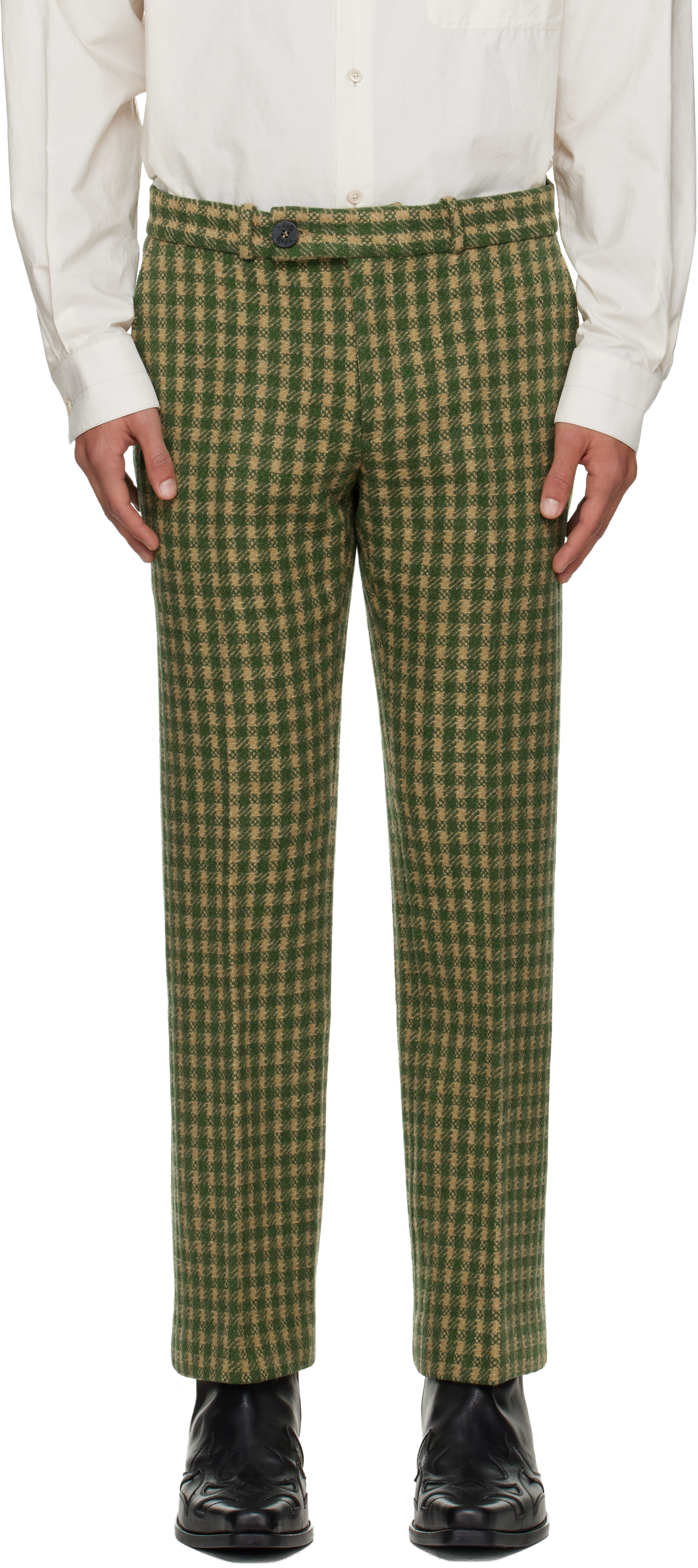 Ernest W Baker Green & Beige Loose Fit Flare Trousers In Green