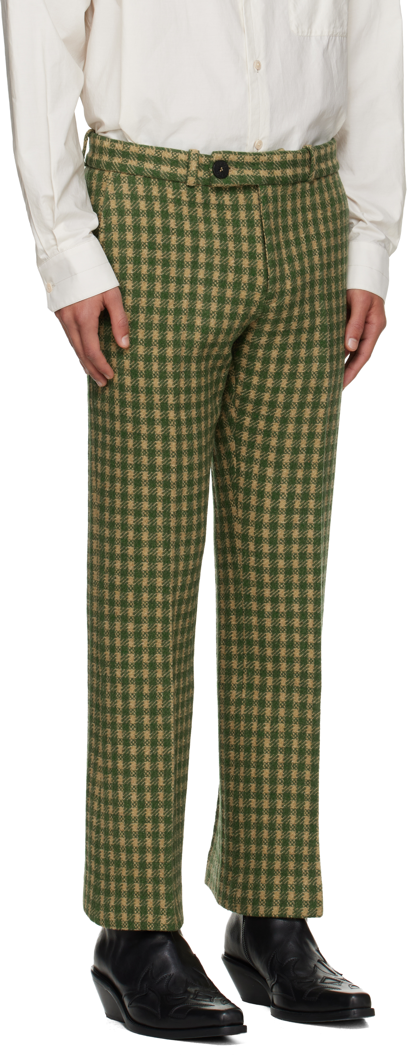 Ernest W Baker Green & Beige Loose Fit Flare Trousers In Green