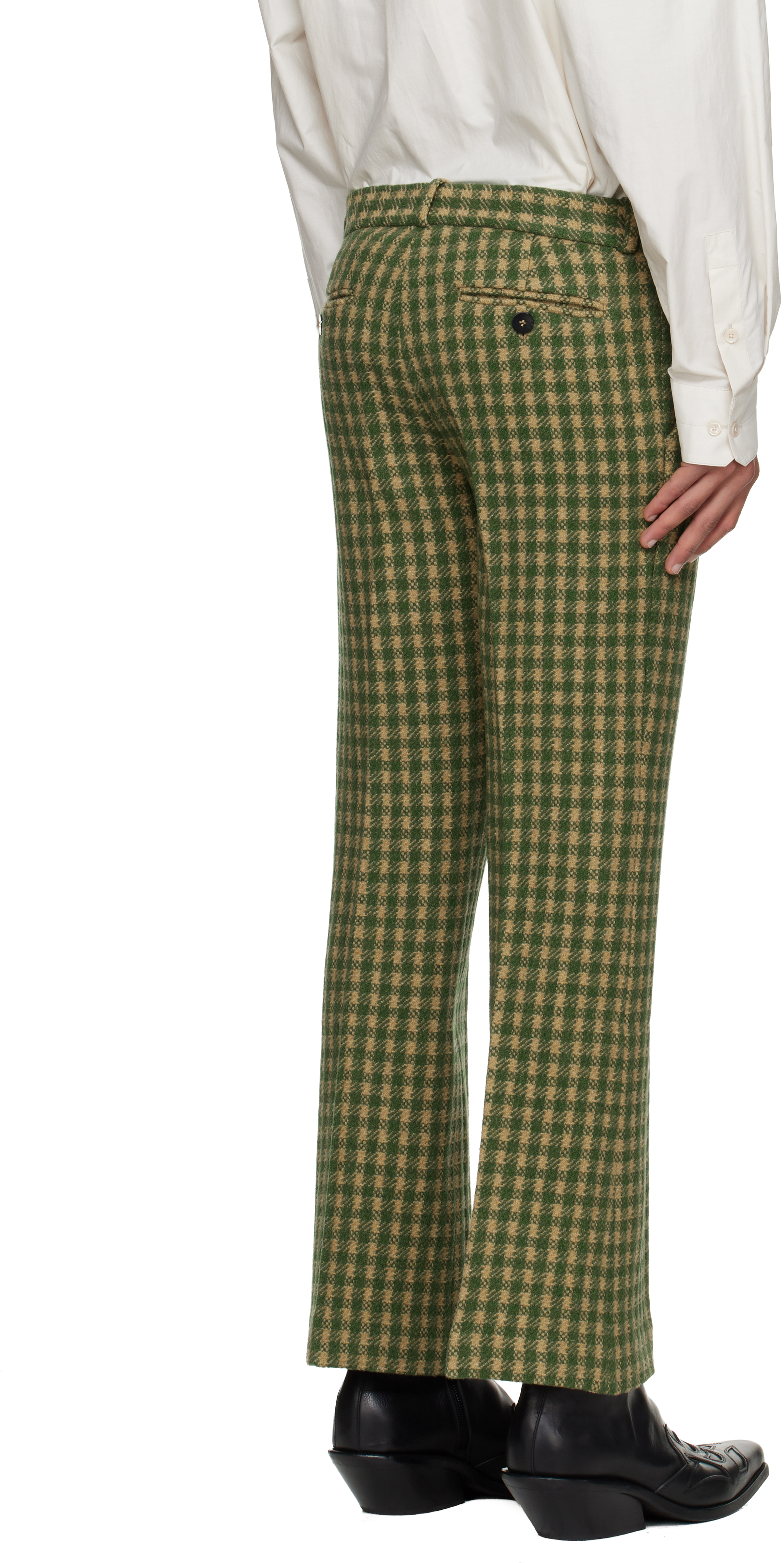 Ernest W Baker Green & Beige Loose Fit Flare Trousers In Green