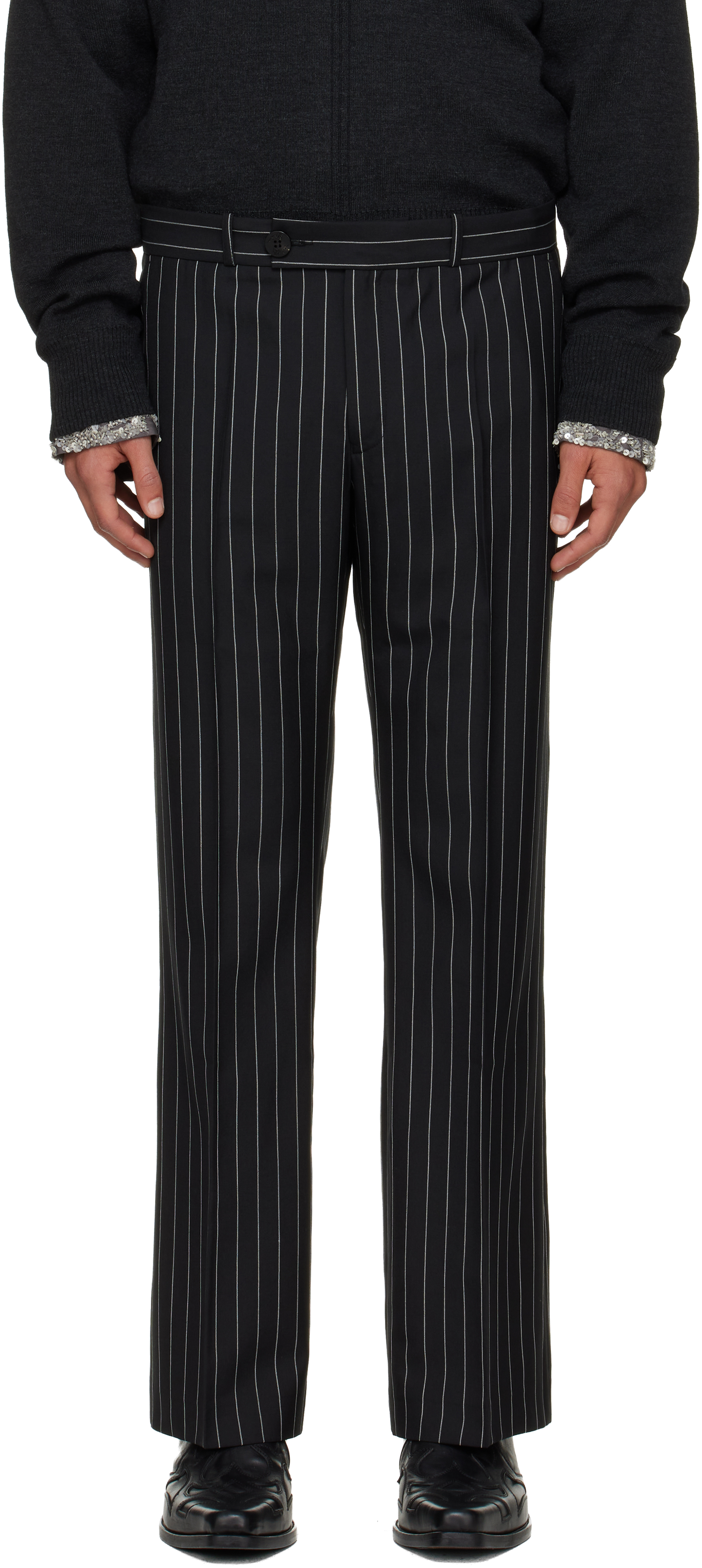 Ernest W Baker Black Loose Fit Flare Trousers In Black