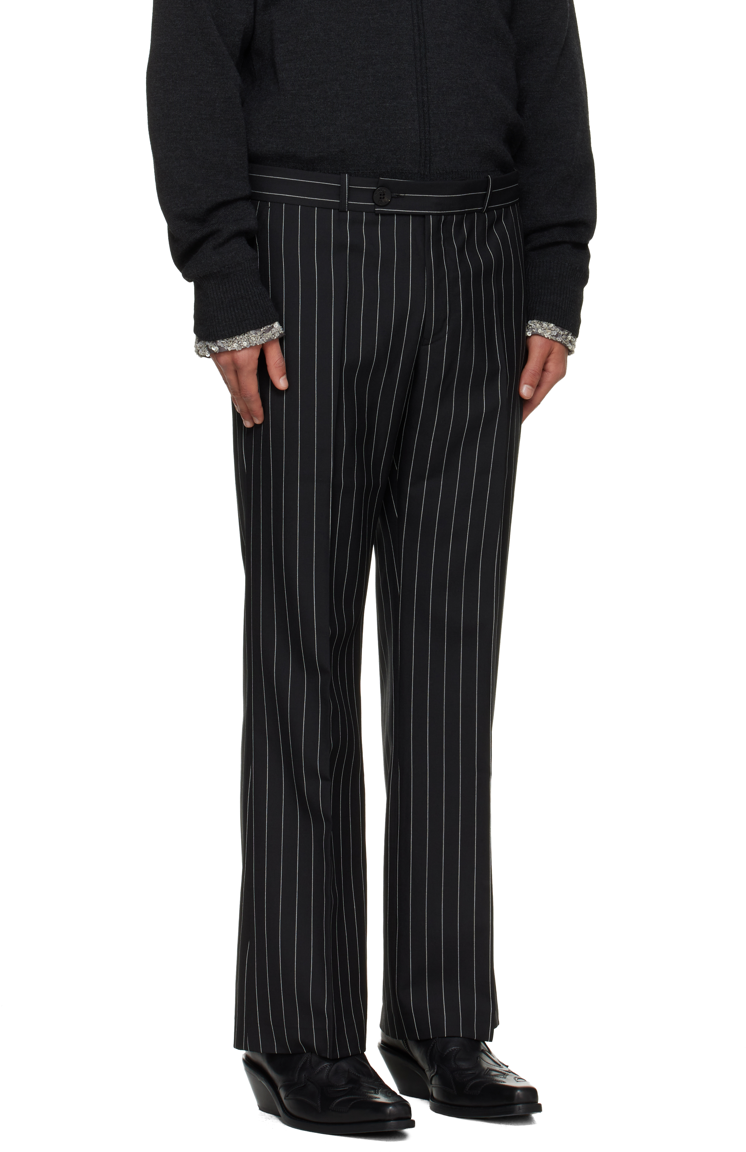 Ernest W Baker Black Loose Fit Flare Trousers In Black