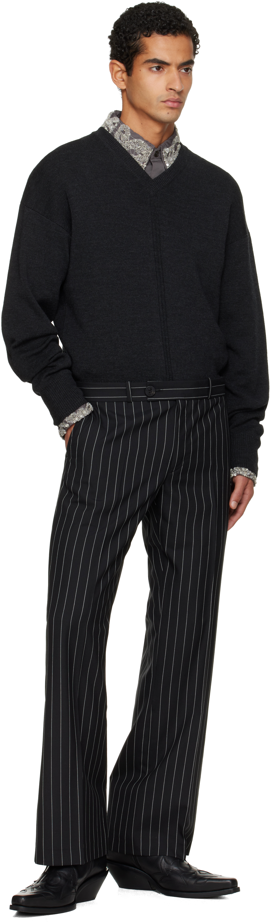 Ernest W Baker Black Loose Fit Flare Trousers In Black