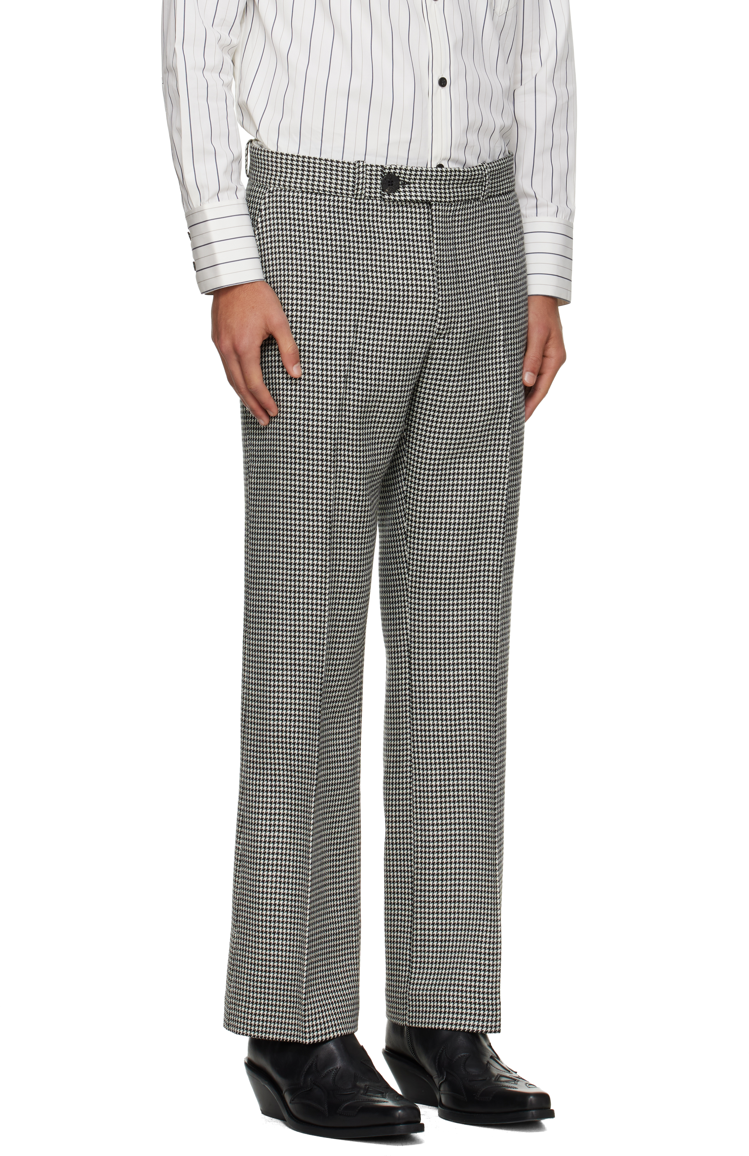 Ernest W Baker Black & White Loose Fit Flare Trousers In Green