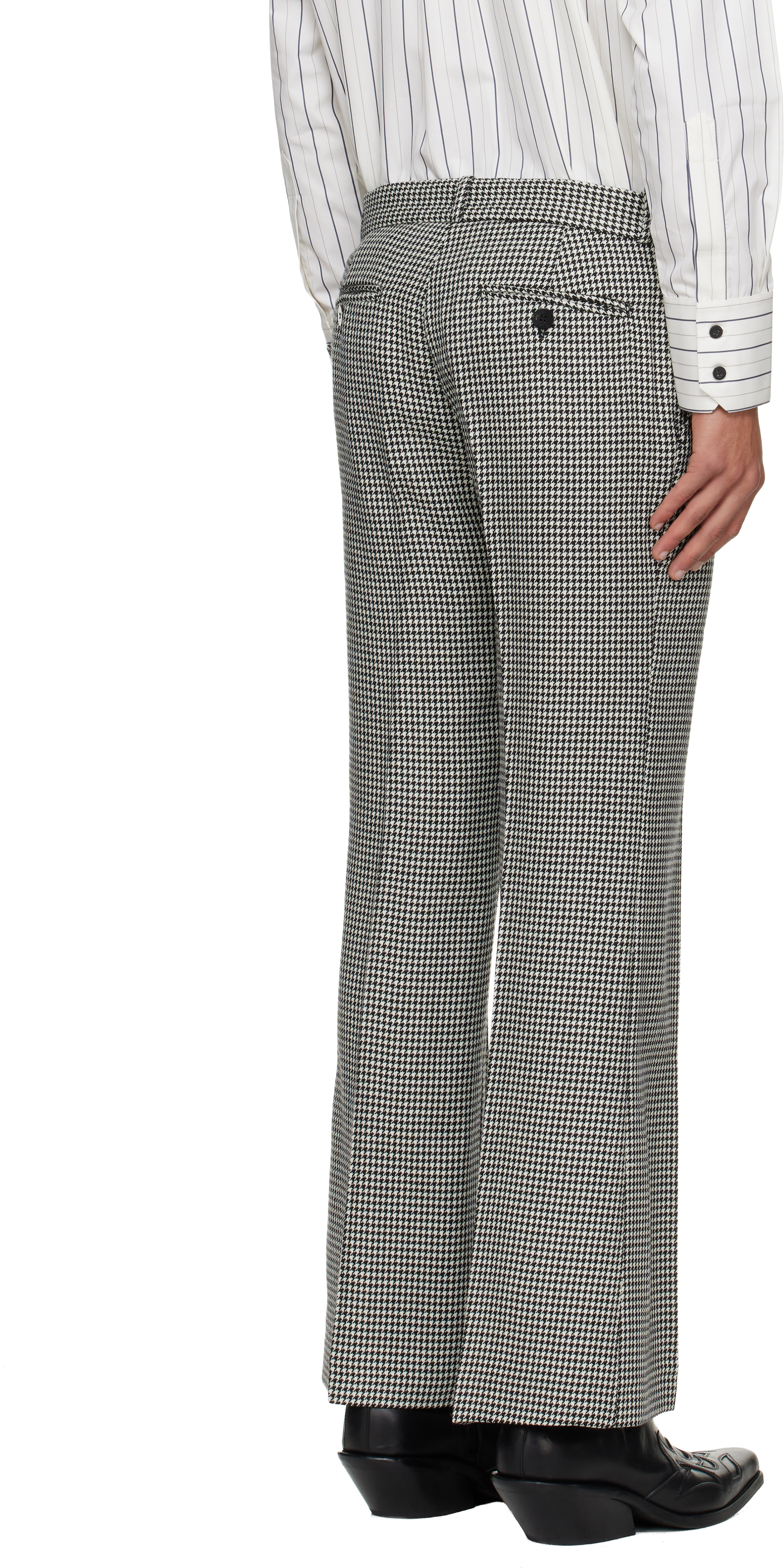 Ernest W Baker Black & White Loose Fit Flare Trousers In Green