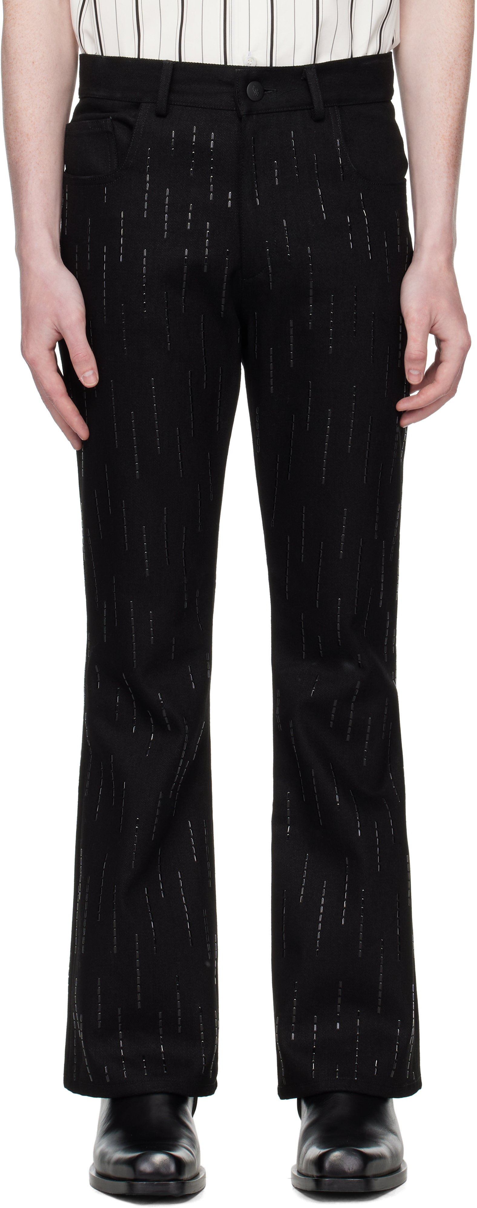 Black Embellished Rain Appliqué Trousers