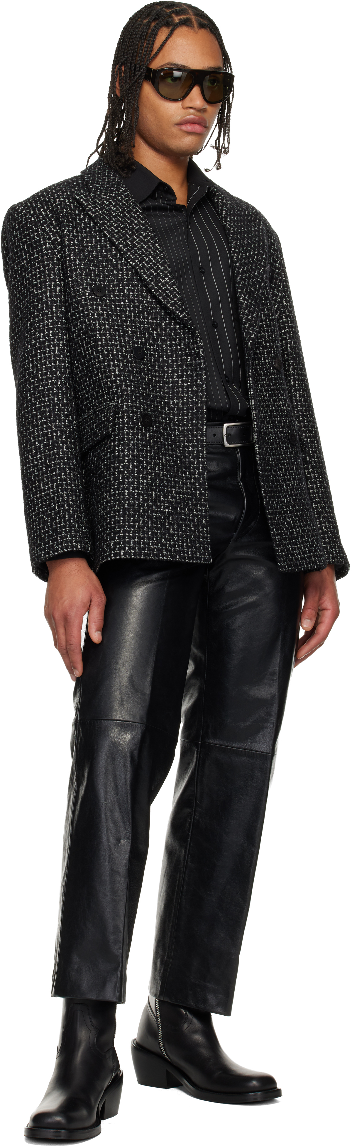 Ernest W Baker Black Double-breasted Blazer In Gray