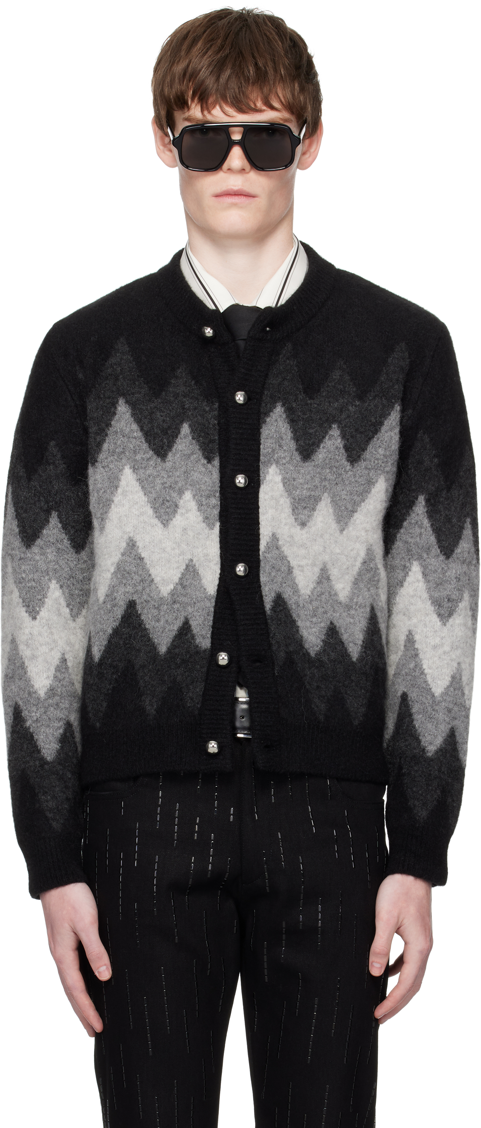 Black & Gray Degrade Jacquard Cardigan