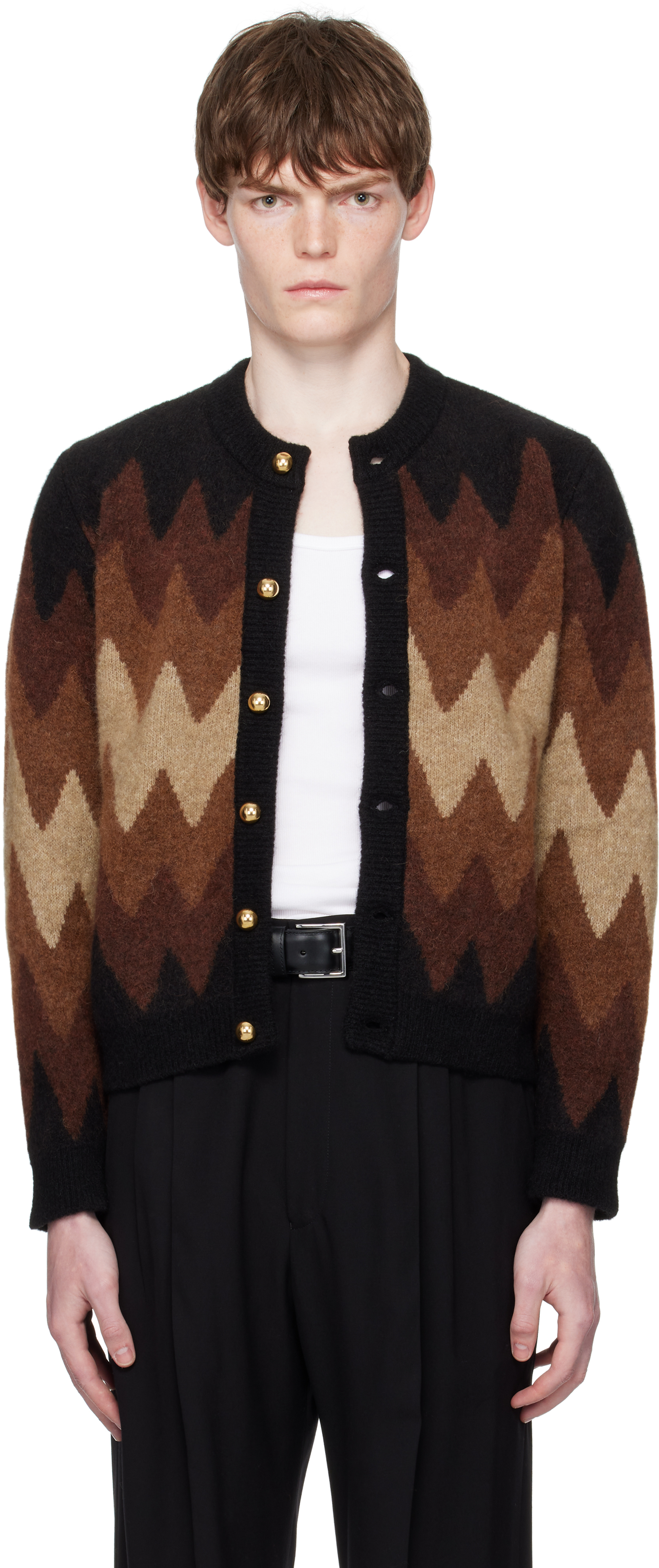 Black & Brown Degrade Jacquard Cardigan