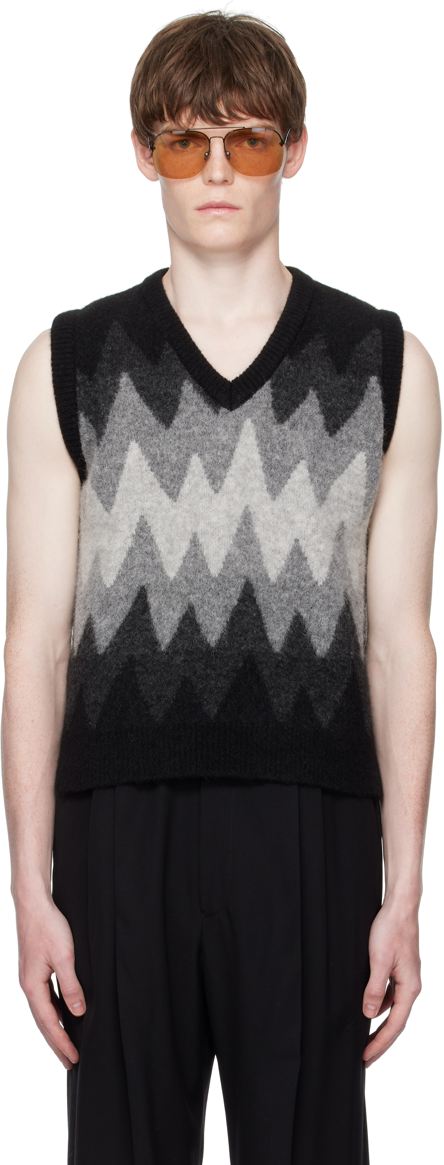 Black & Gray Degrade Jacquard Vest