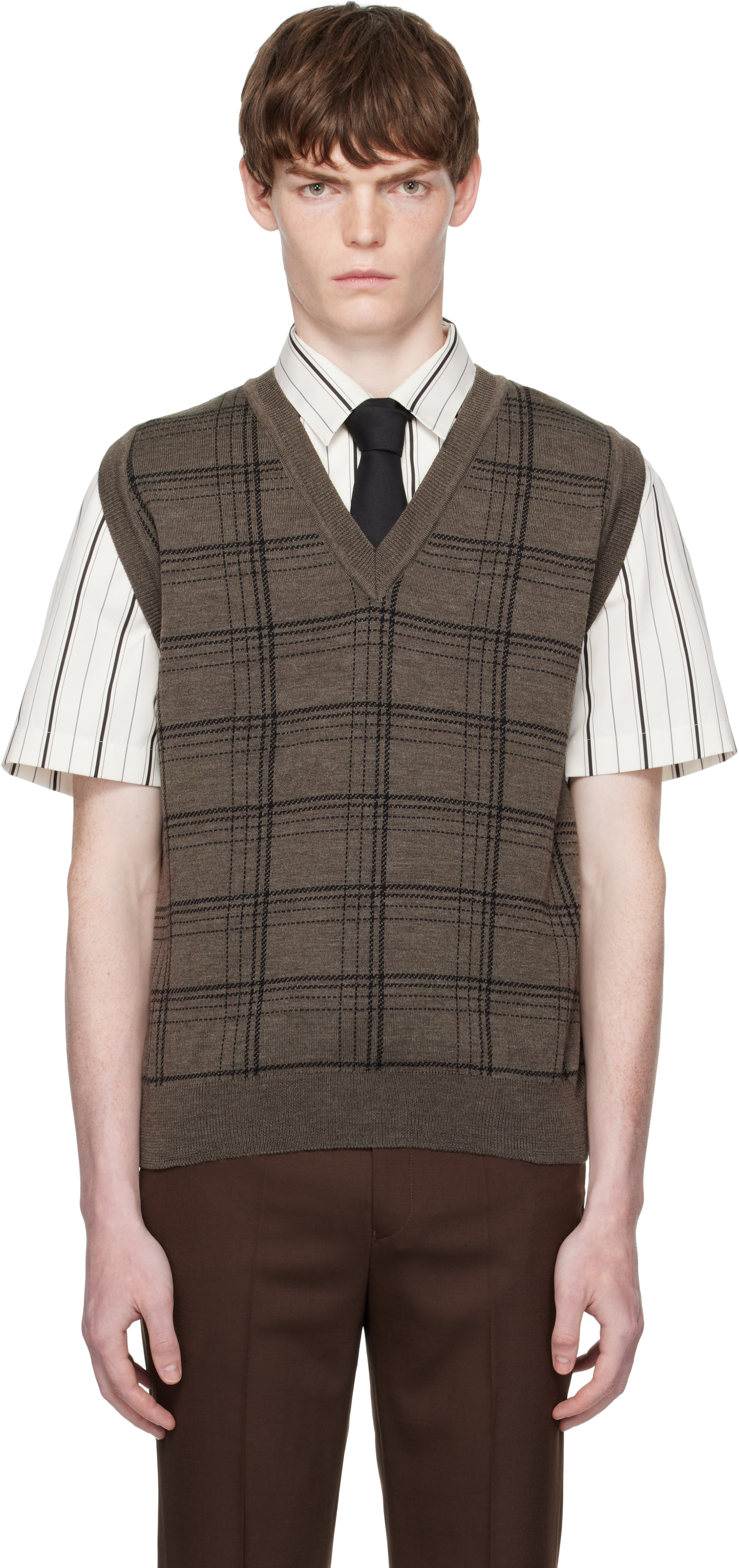 Brown Check Jacquard Vest