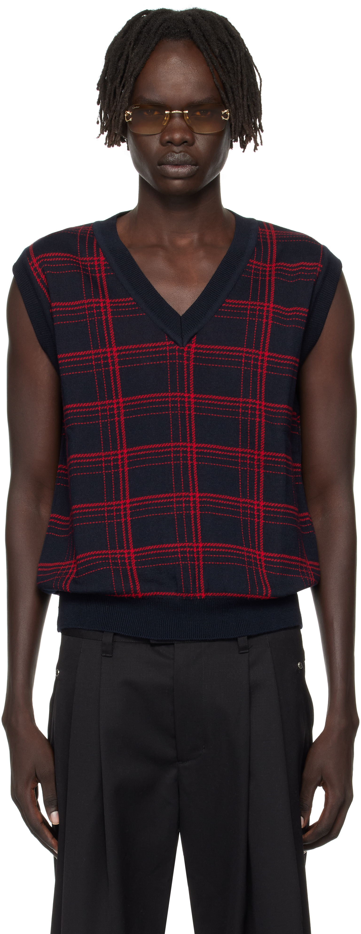 Ernest W Baker Navy & Red Check Jacquard Vest In Blue