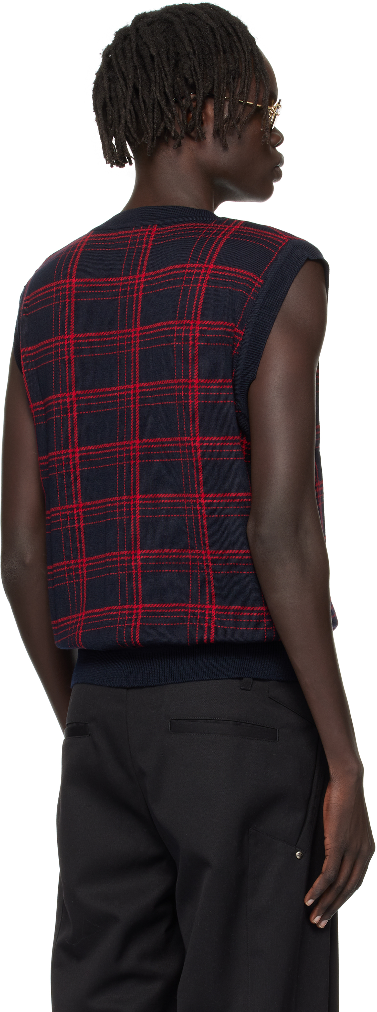 Ernest W Baker Navy & Red Check Jacquard Vest In Blue
