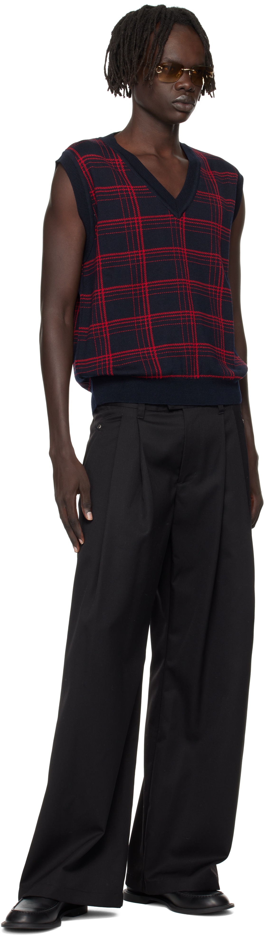 Ernest W Baker Navy & Red Check Jacquard Vest In Blue