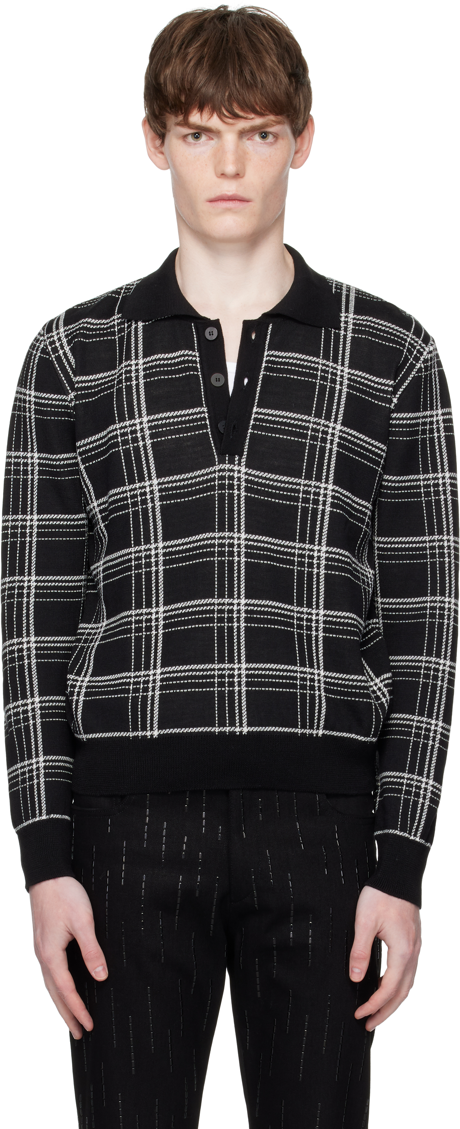 Black & White Check Jacquard Polo
