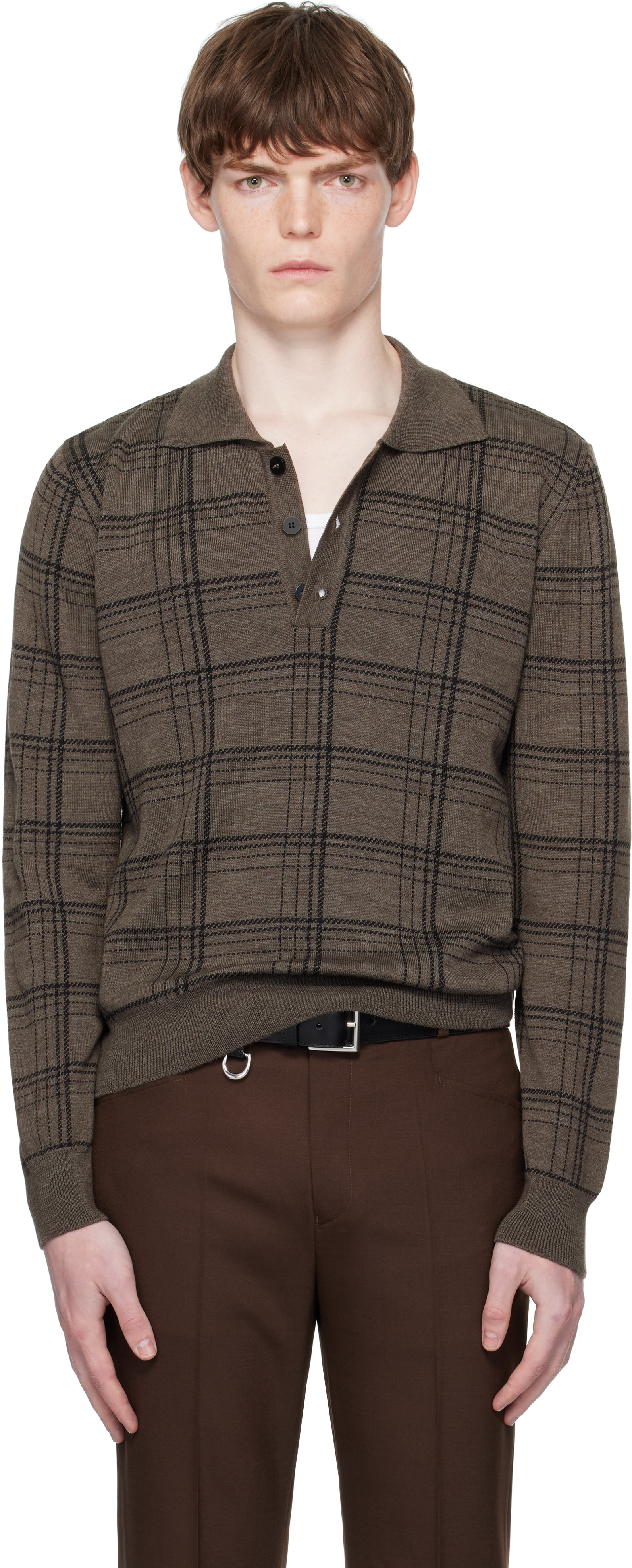 Brown Check Jacquard Polo
