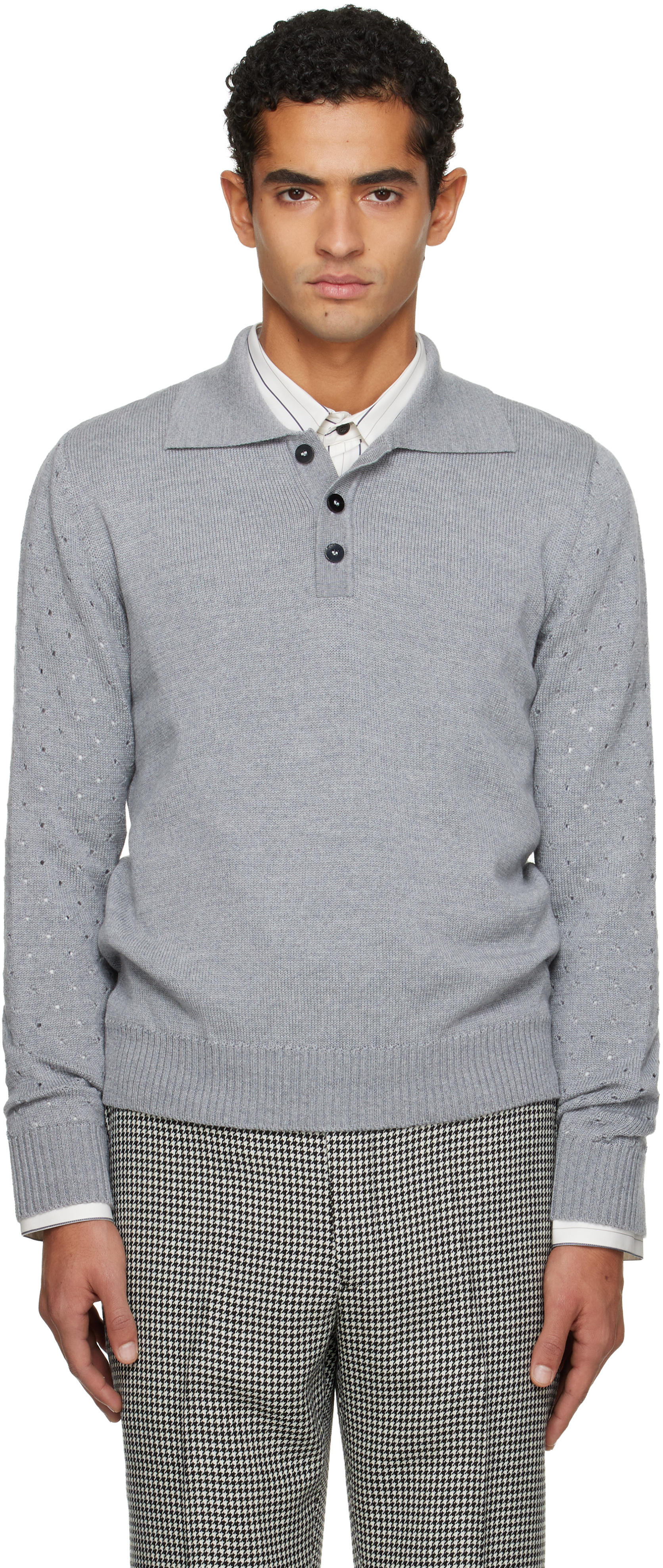 Ernest W Baker Gray Polka-dot Polo In Gray