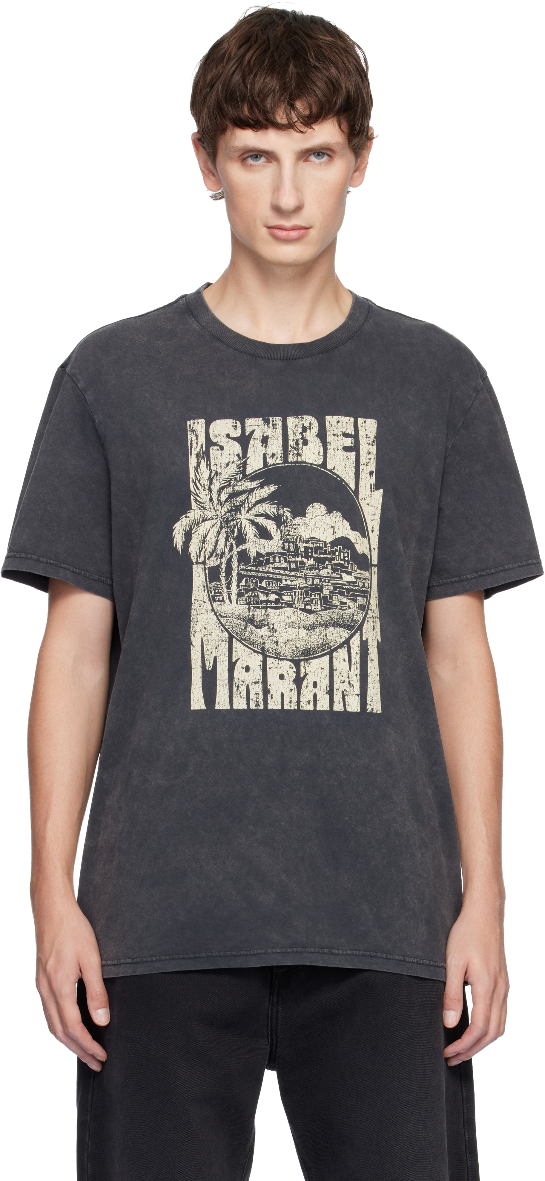 Isabel Marant Graphic Print Crewneck Short Sleeve T-shirt In Gray