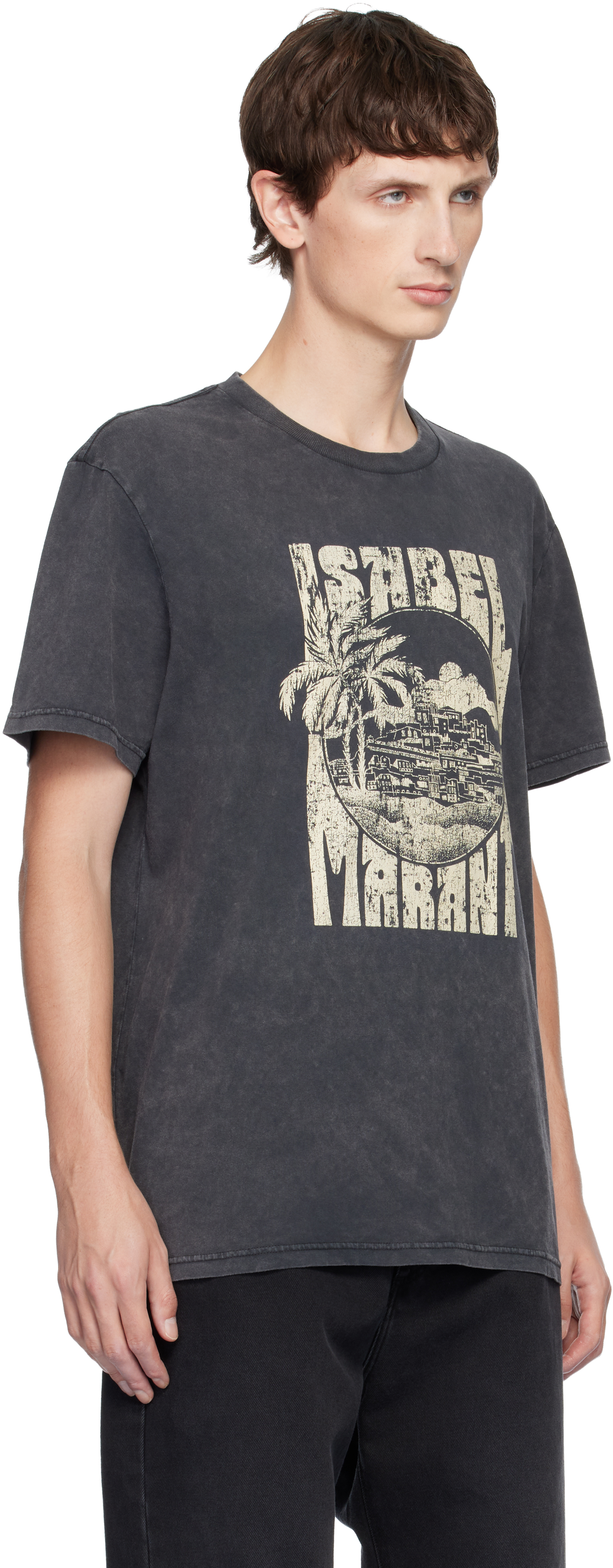 Isabel Marant Graphic Print Crewneck Short Sleeve T-shirt In Gray