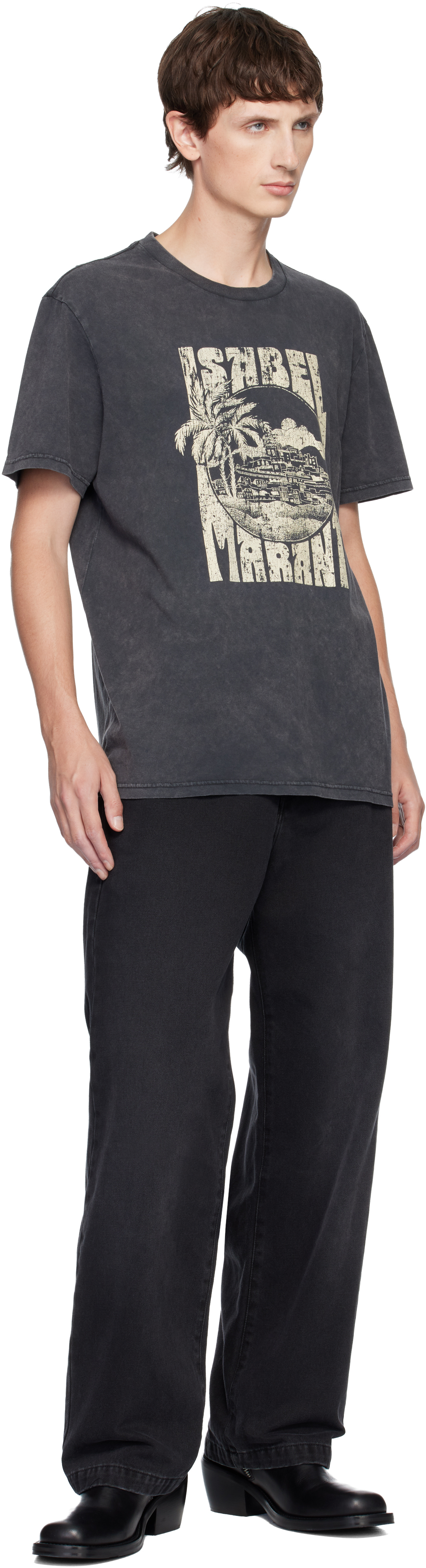 Isabel Marant Graphic Print Crewneck Short Sleeve T-shirt In Gray