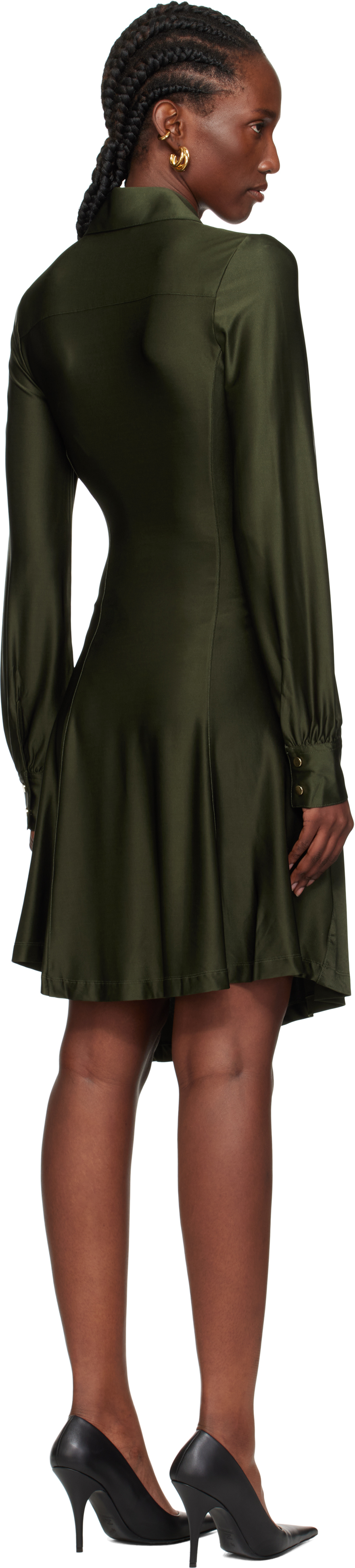 Rabanne Ruched Button Long-sleeve Mini Shirtdress In Green