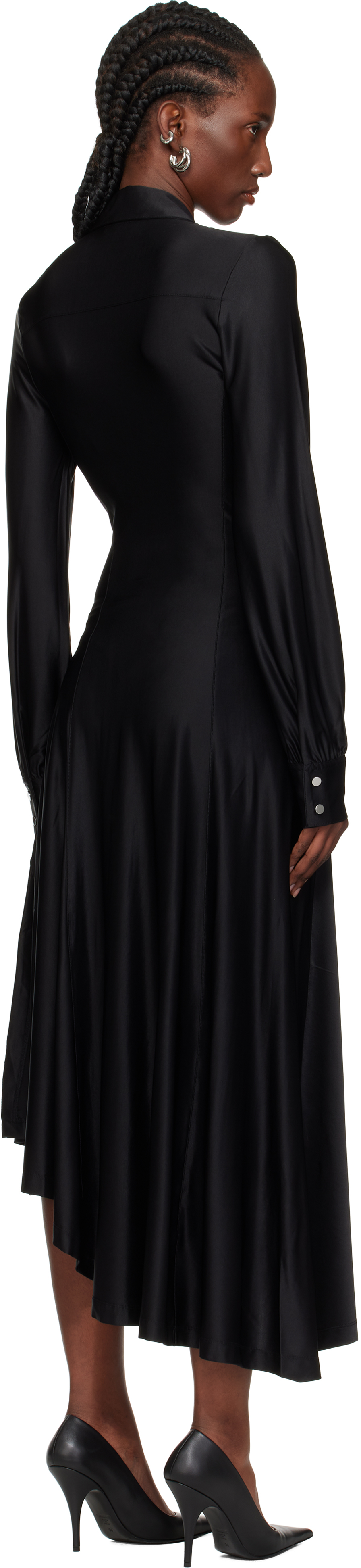Rabanne Embellished Gathered Satin-jersey Midi Shirt Dress In Black