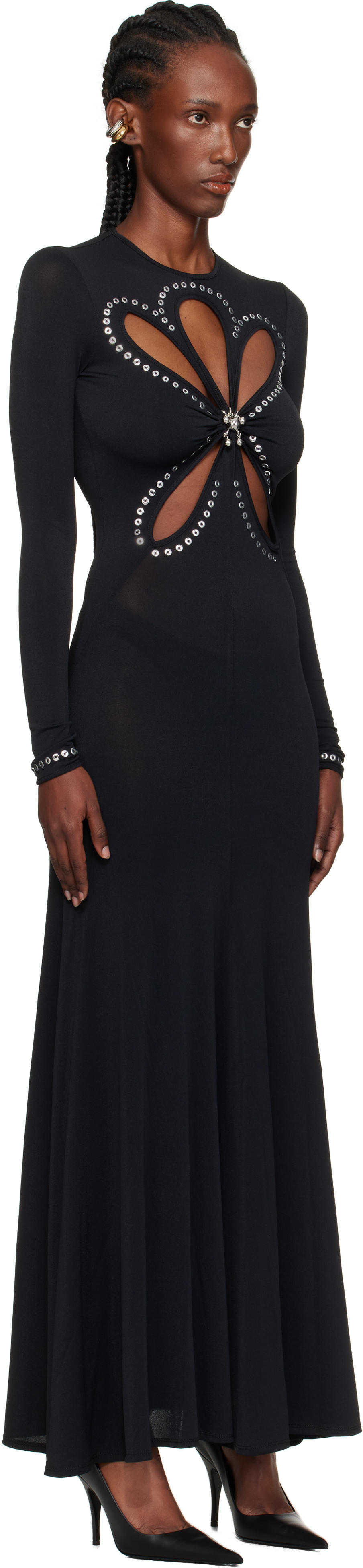 Rabanne Womens Black Embellishmed Cut-out Stretch-woven Maxi Gown In Black