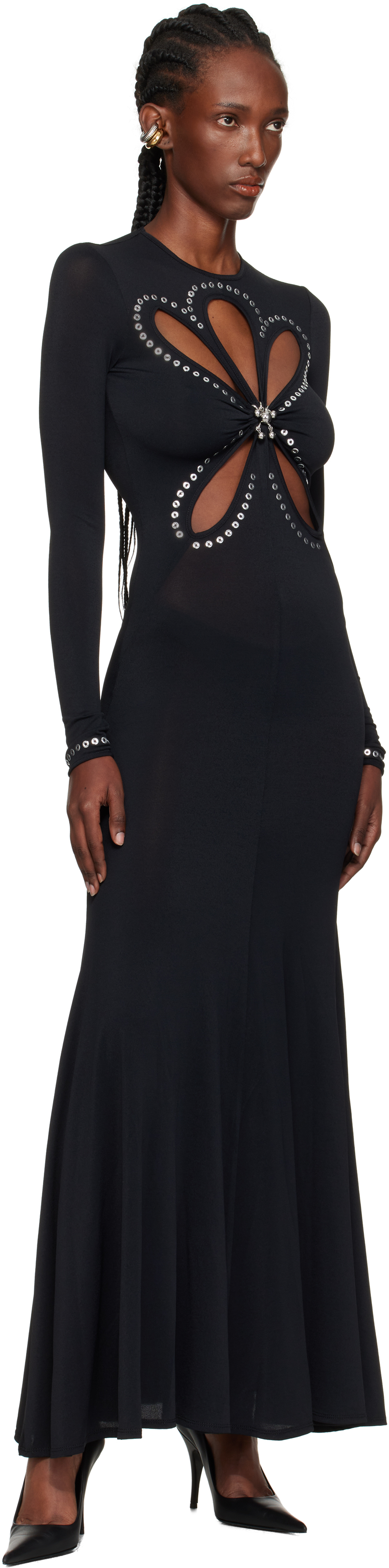 Rabanne Womens Black Embellishmed Cut-out Stretch-woven Maxi Gown In Black