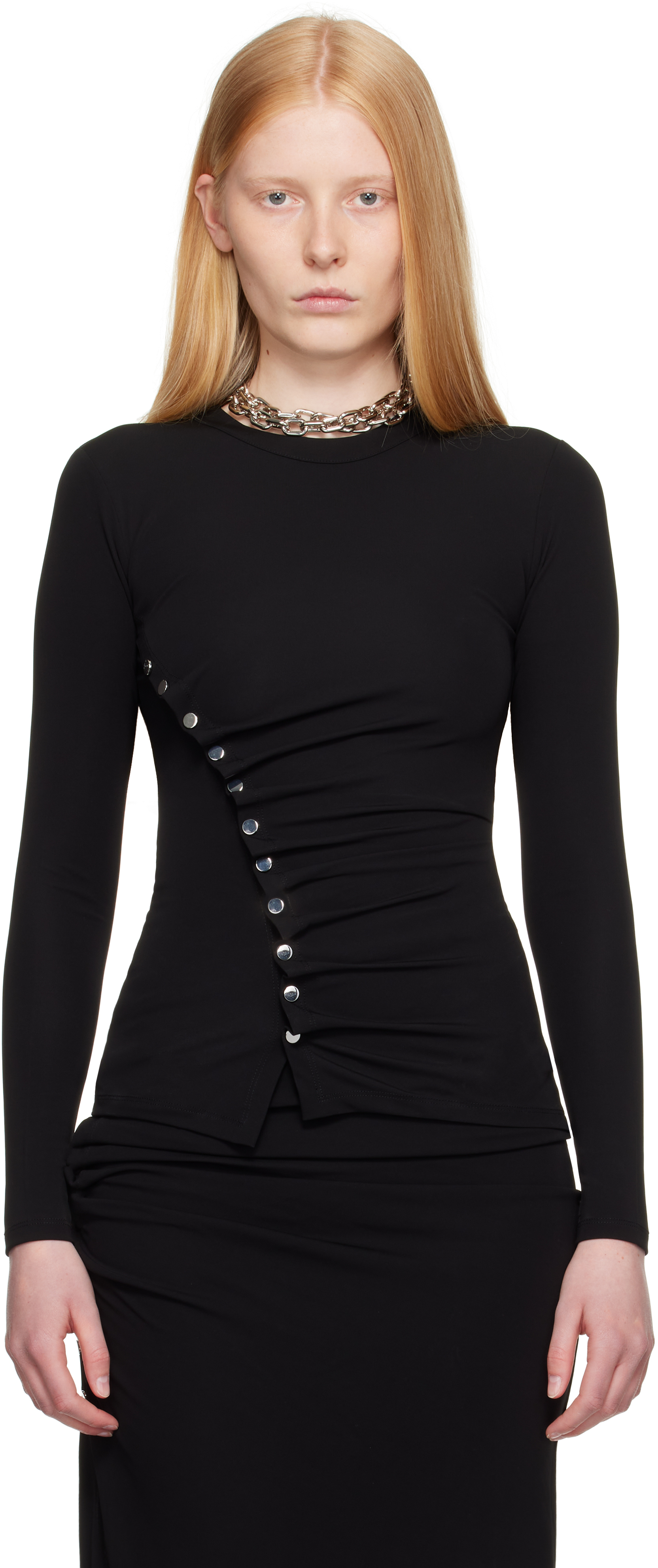 Rabanne Black Drapé Pression Jersey Top