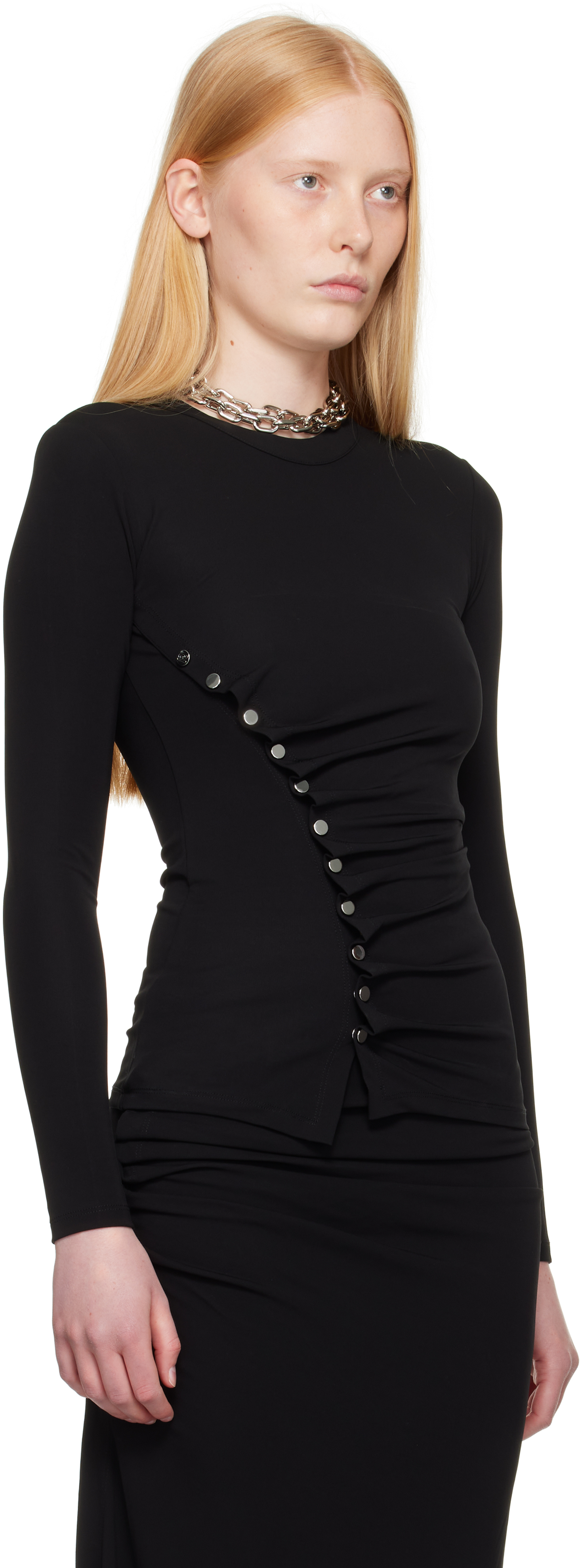 Rabanne Black Drapé Pression Jersey Top