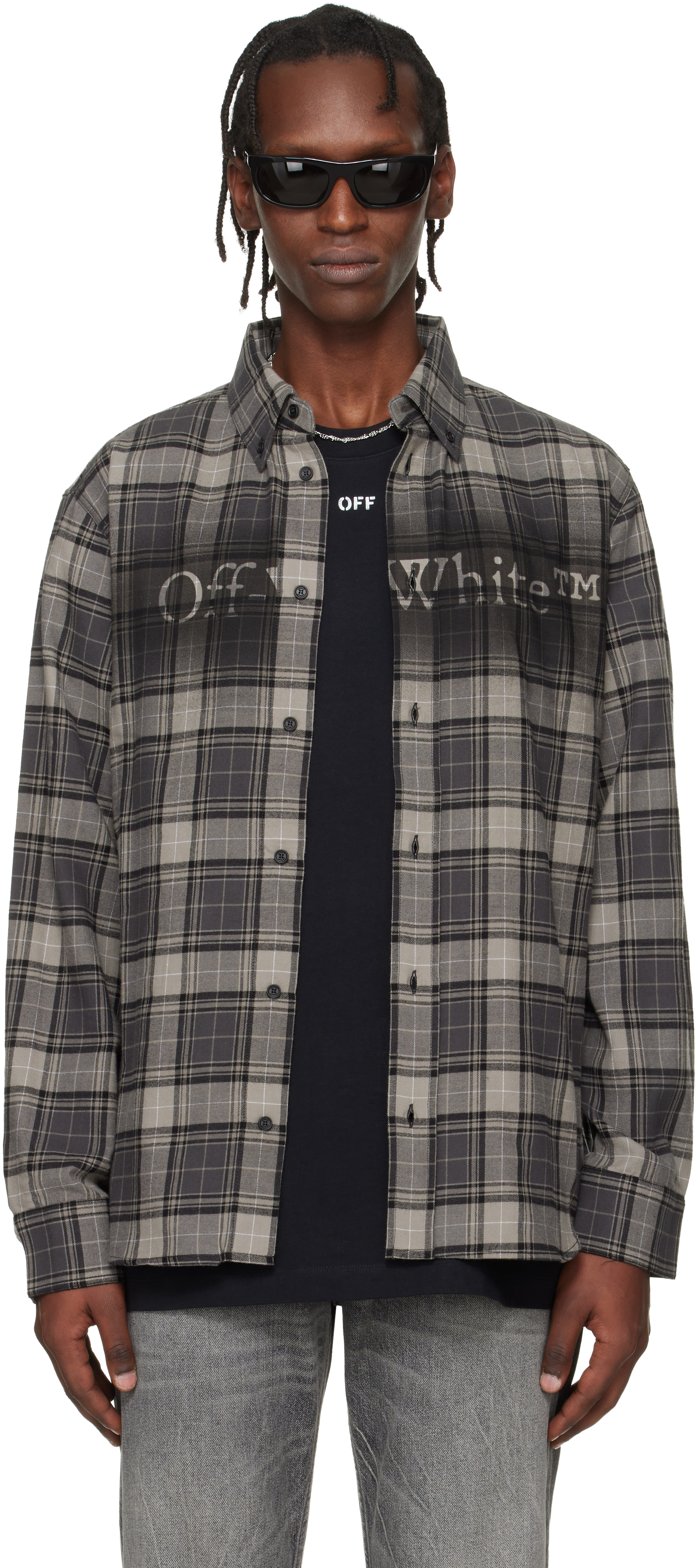 Off-White: グレー Spray Book チェック フランネルシャツ | SSENSE 日本